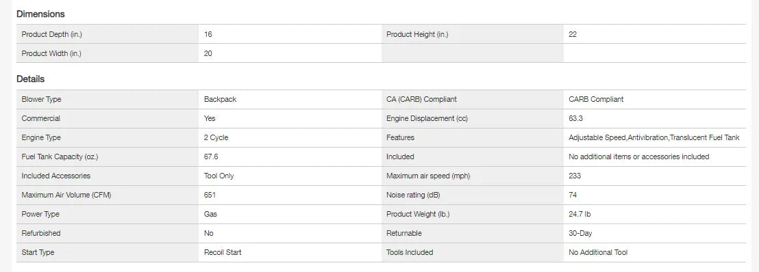 233 MPH 651 CFM 63.3cc Gas 2-Stroke Cycle Backpack Leaf Blower with Tube Throttle