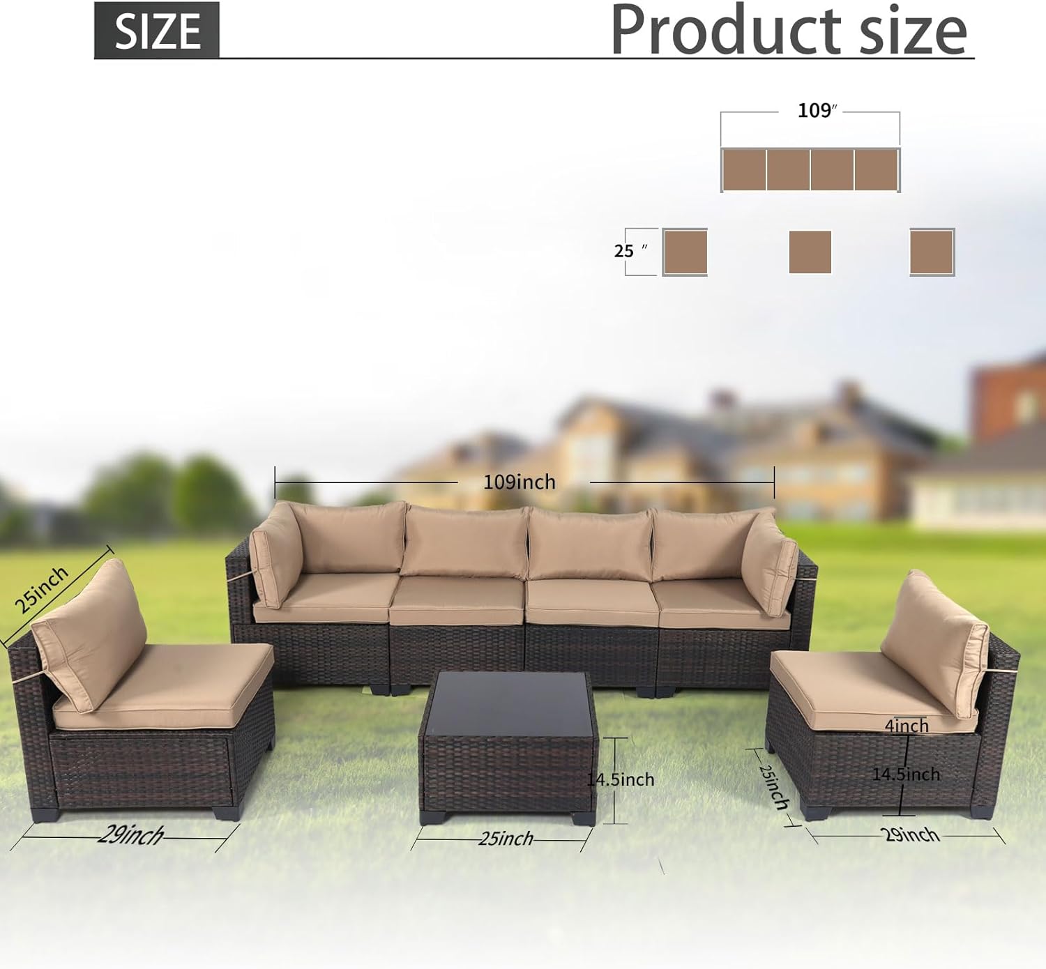 7 Pieces Rattan Patio Furniture Set with Tea Table