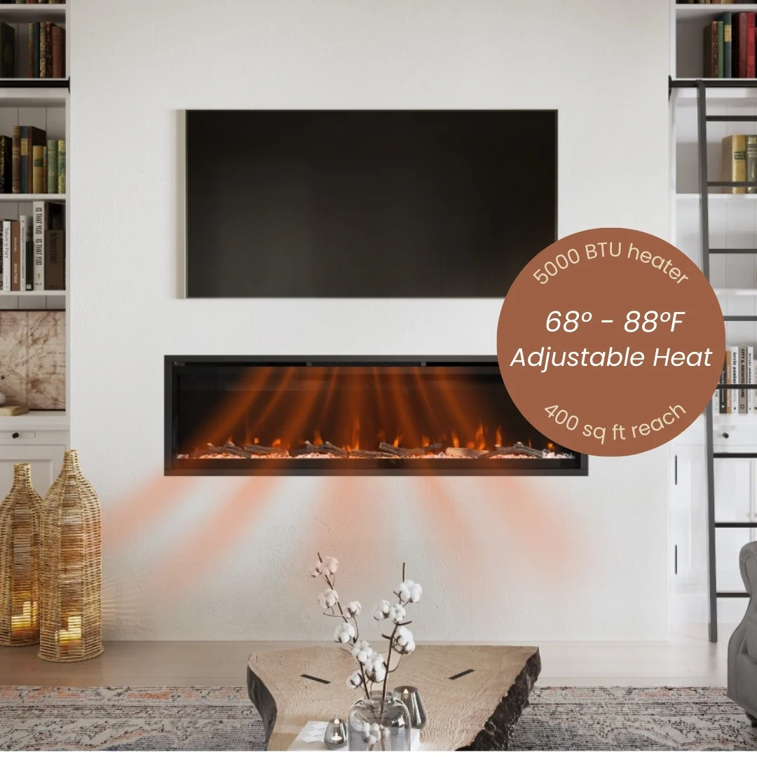 2026 Modern Ember 60 in. Aerus LED Smart Electric Fireplace in Black with App Remote Control, Timer, and Multi-Color Flames