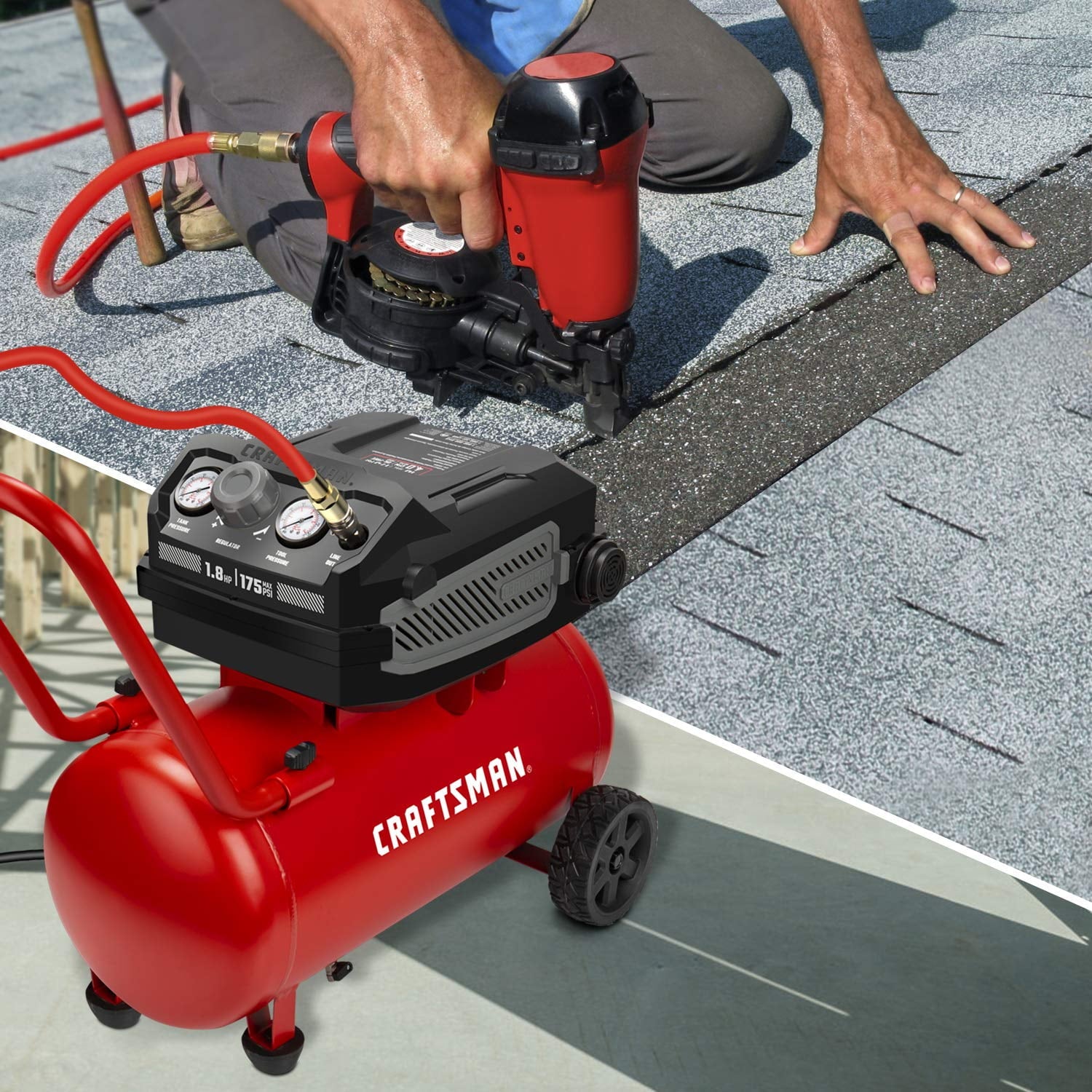 2026 CRAFTSMAN HARD Air Compressor, 10 Gallon 1.8 HP 175 PSI, 4.0CFM@90PSI, Oil Free and Maintenance Free, Portable with Large Wheels, CMXECXA0201041