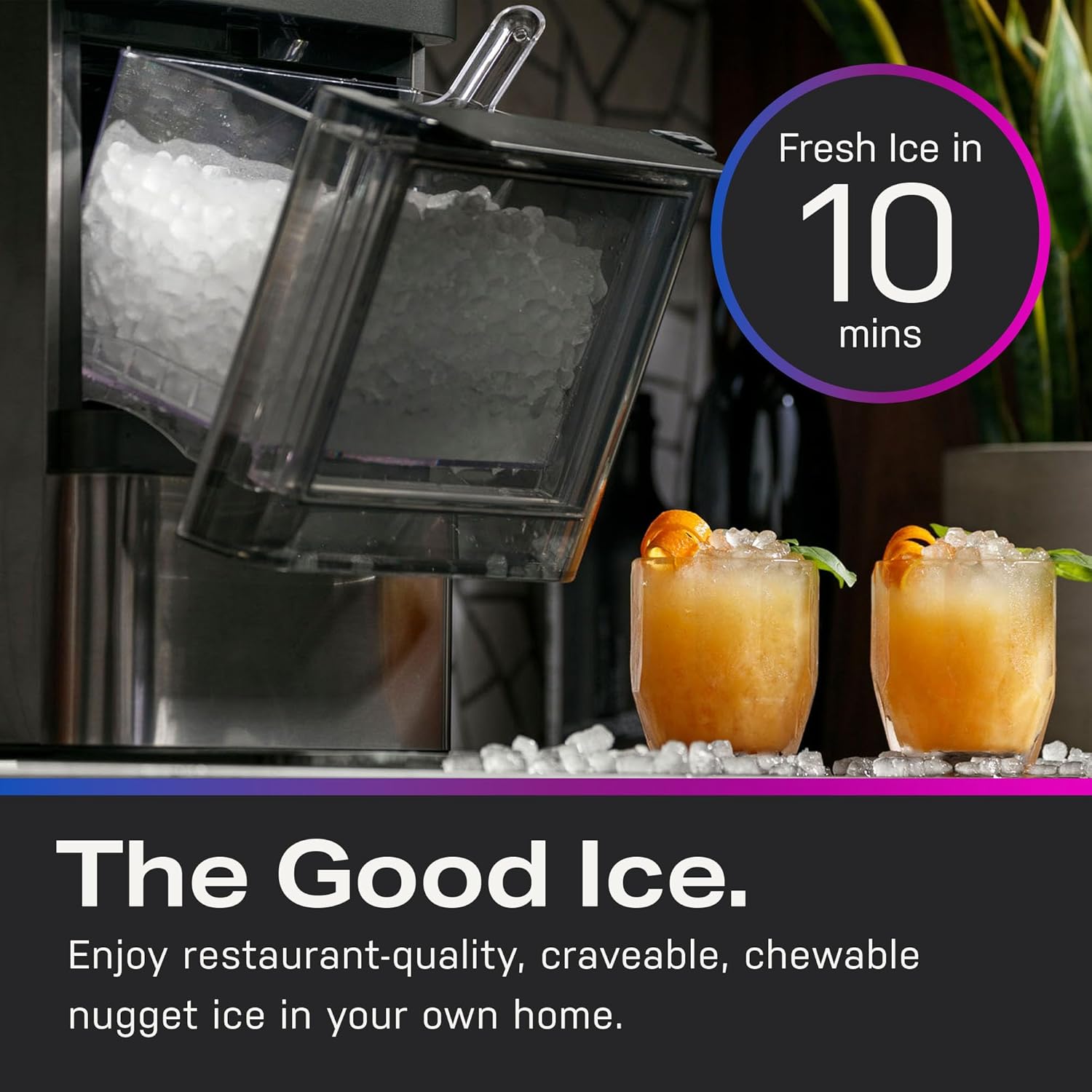 2.0 with 0.75 Gallon Tank, Chewable Crunchable Countertop Nugget Ice Maker, Scoop included, 38 lbs in 24 hours, Pellet Ice Machine with WiFi & Smart Connected, Stainless Steel
