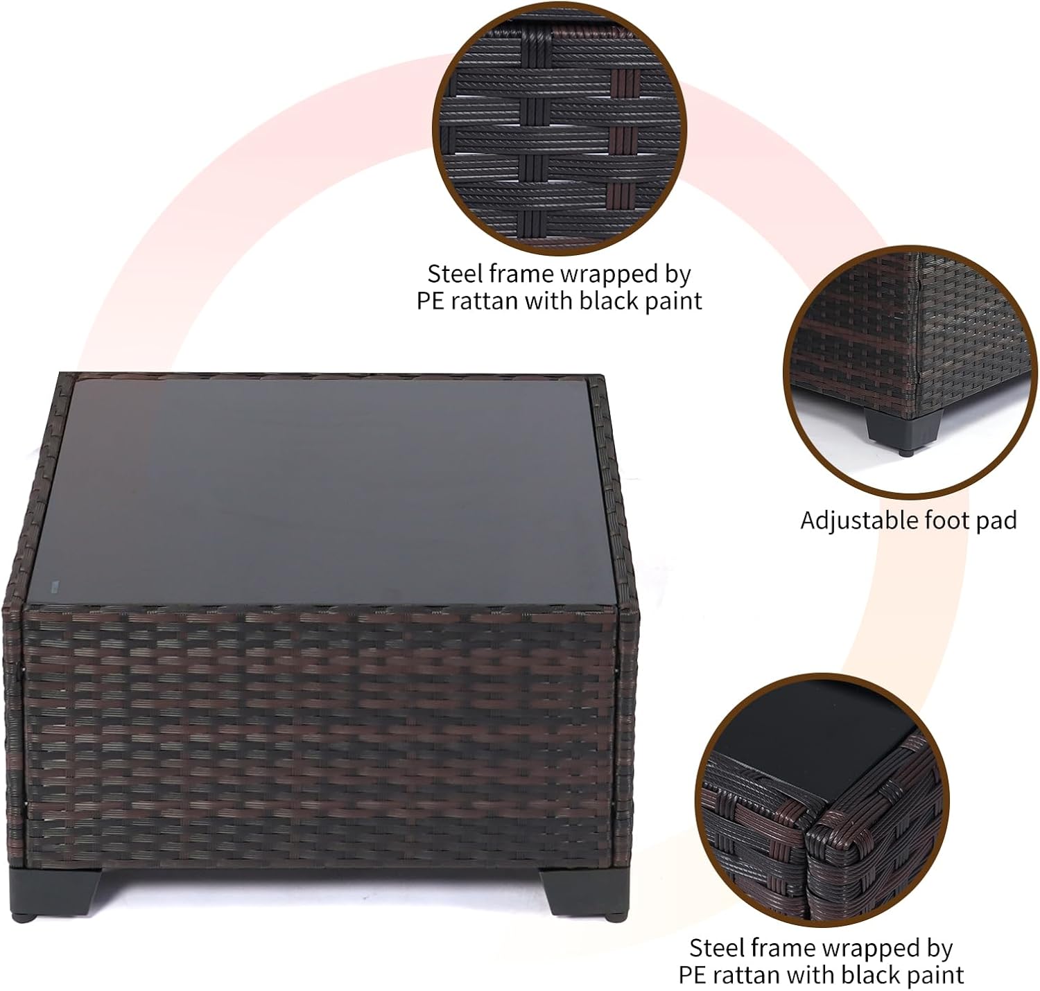 7 Pieces Rattan Patio Furniture Set with Tea Table