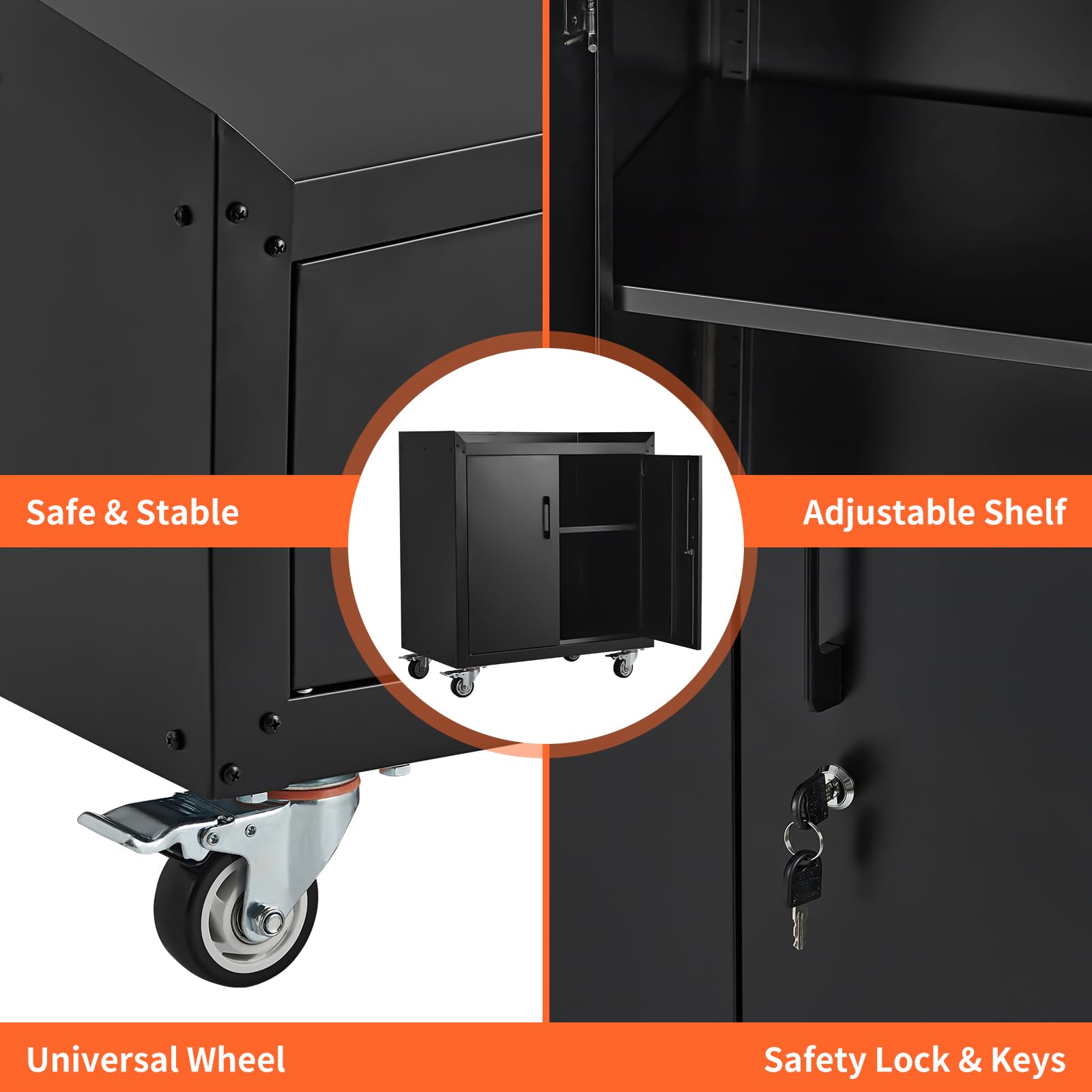 2026 Garage Storage Cabinet with Wheels, 2 Door Tool Cabinet with Adjustable Shelves, Metal Lockable Tool Cabinet, Rolling Tool Chest for Home, 34 H x 30.3 L x 18 W, Assembly Required
