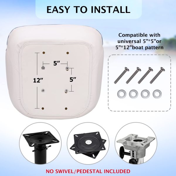 Pontoon Boat Seat, Captains Bucket Boat Seat, Back Folding Boat, Boat Cabin Seating – White & Blue