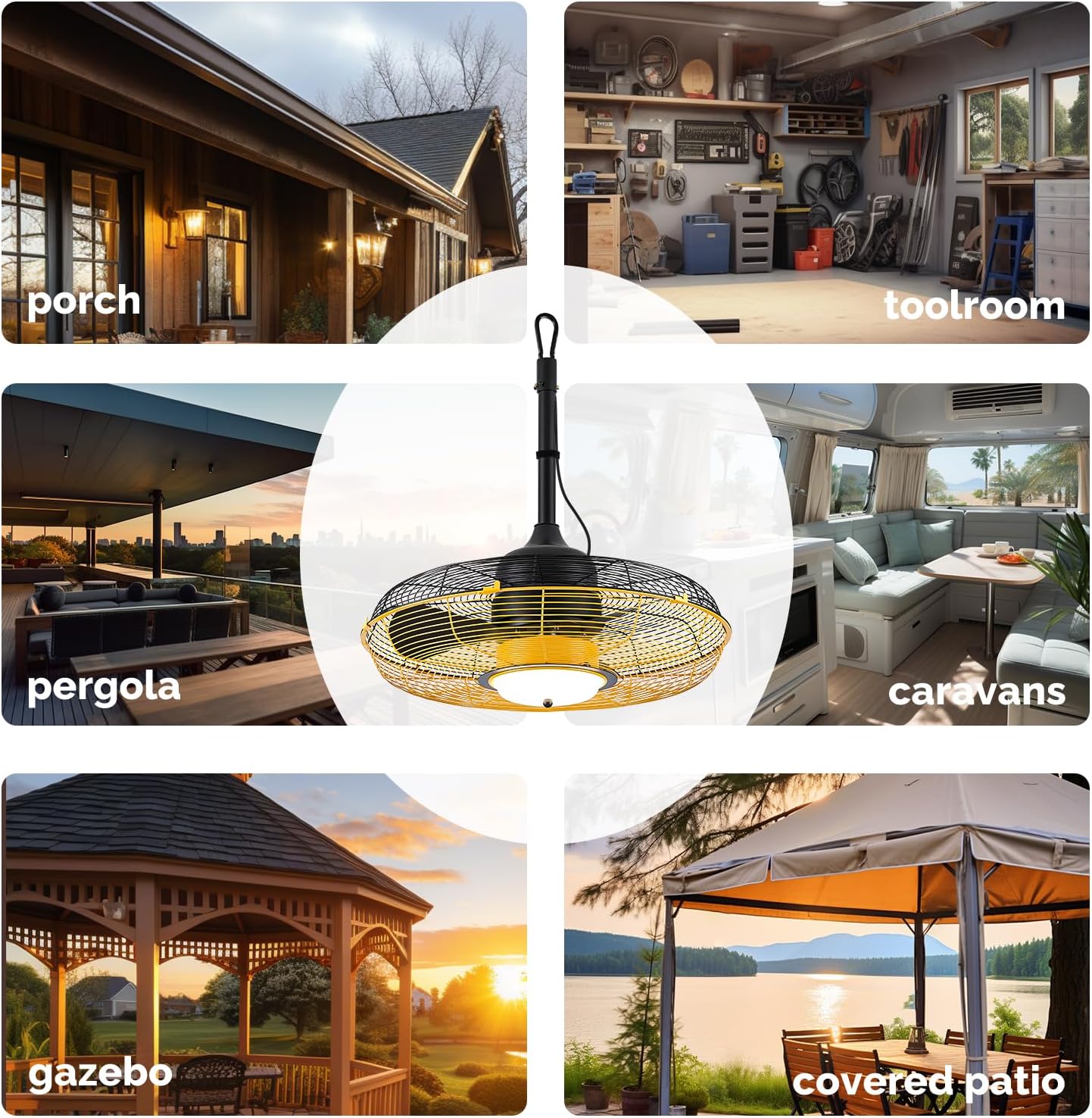 2026 Outdoor Ceiling Fan with Light, Plug in Ceiling Fan with Remote, Gazebo Fans Outdoor Hanging for Patios Waterproof, Wet Rated Hanging Fan with App Control