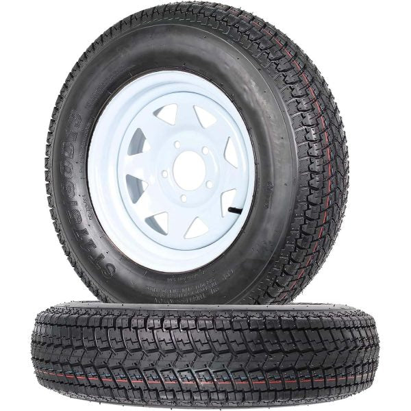 Set of 2 Trailer Tires Rims 175-80 5 Lug 6PR White Spoke Wheel Load Range C