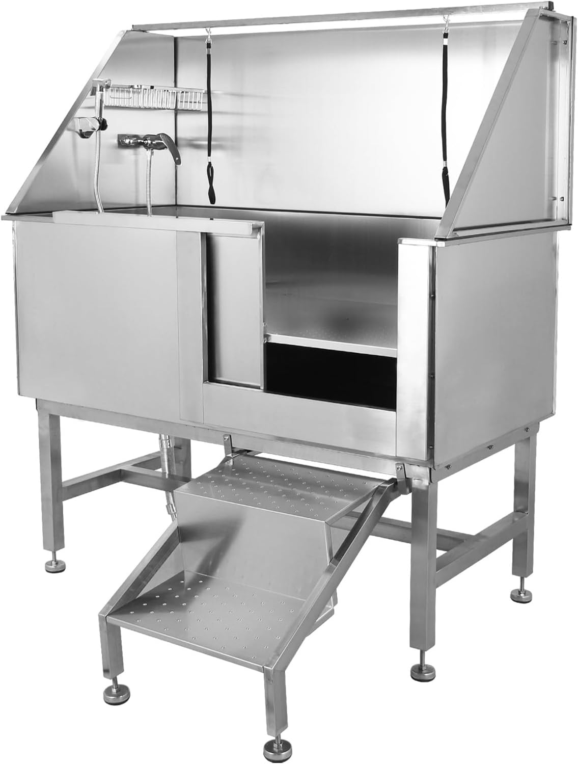 50′′ Dog Wash Bathtub, Pet Wash Station, Professional Stainless Steel Dog Grooming Tub with Ramp, Faucet, Sprayer, Drain Kit, Right Door