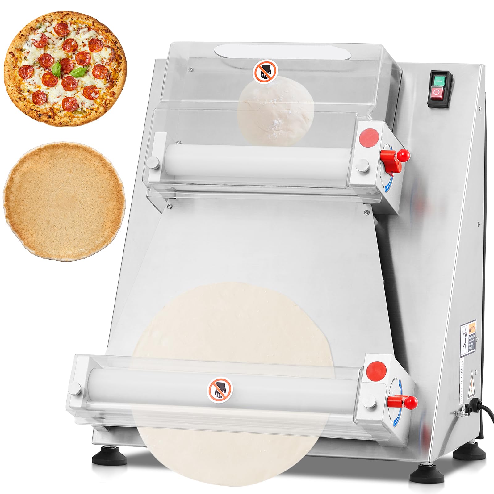 Commercial Pizza Dough Roller Sheeter, Max 16, Automatic 370W Electric Pizza Dough Roller, Stainless Steel, Suitable for Noodle, Pizza Bread and Pasta Maker Equipment