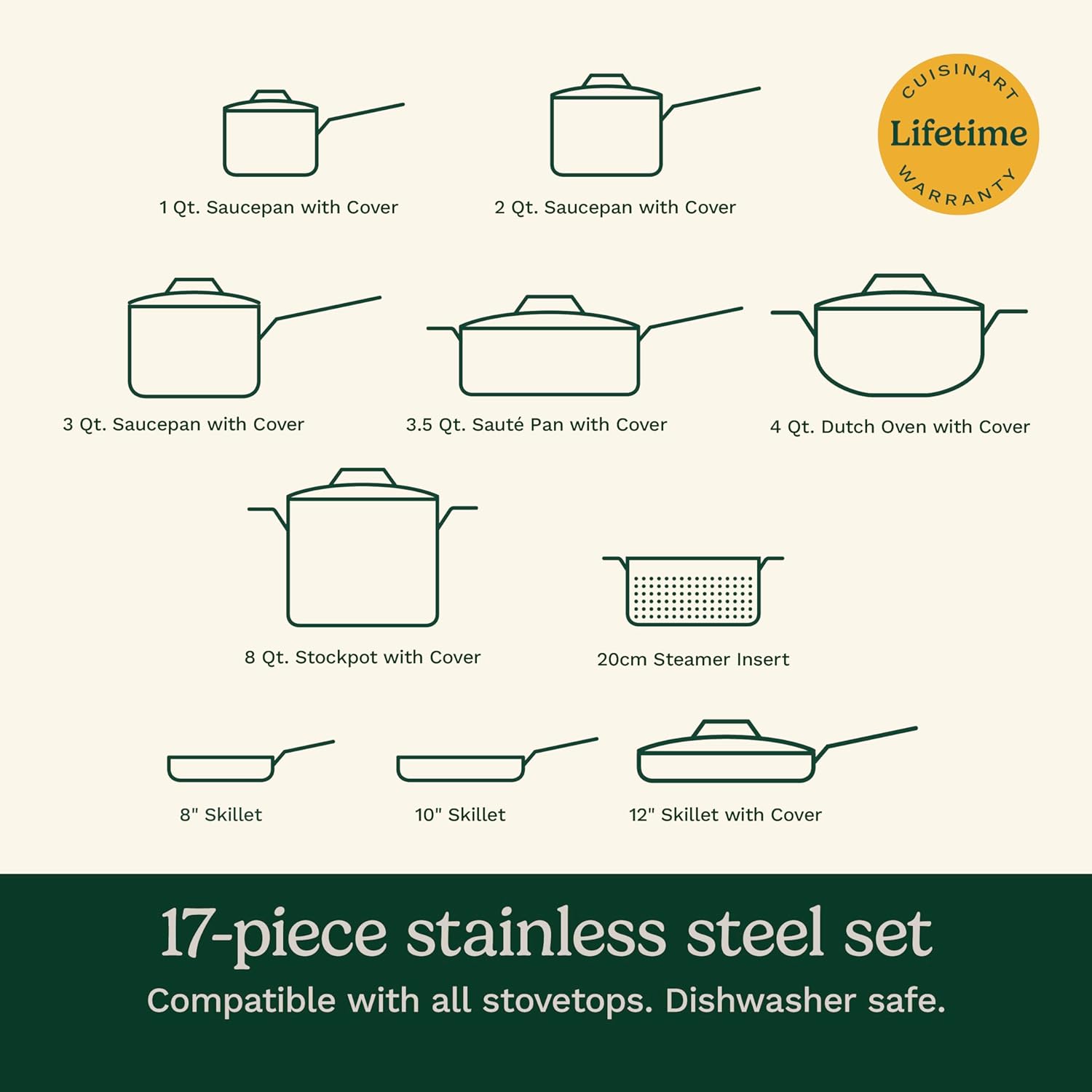 17-Piece Chef’s Classic Stainless Steel Cookware Set