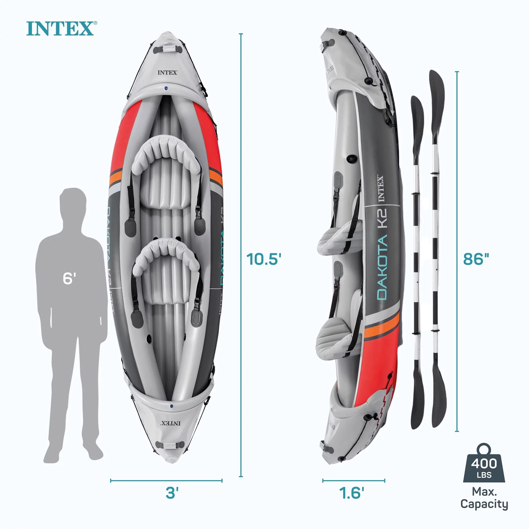 2026 Open Box Intex Dakota K2 2 Person Vinyl Inflatable Kayak with Oars and Pump