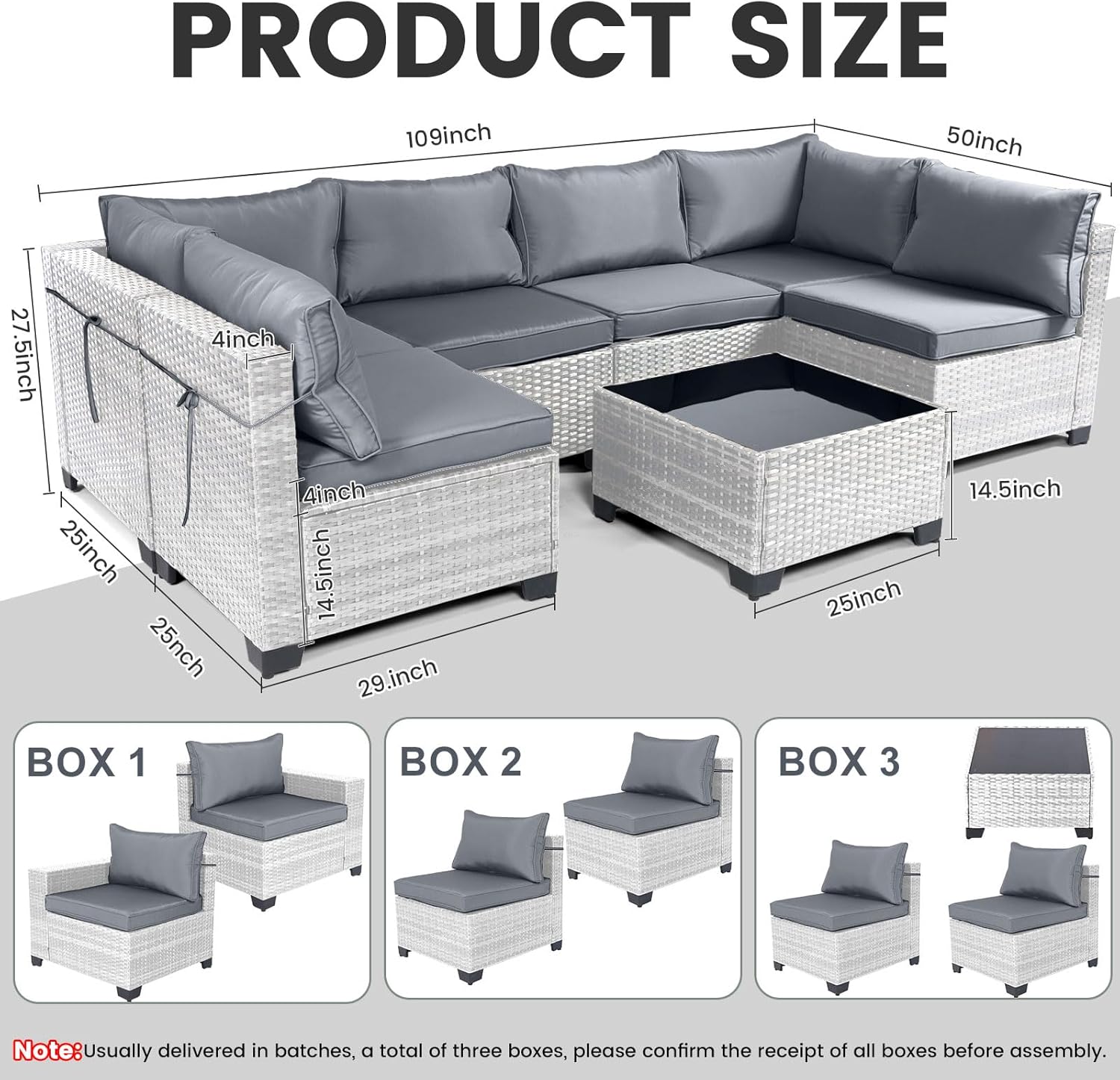 7 Pieces Rattan Patio Furniture Set with Tea Table