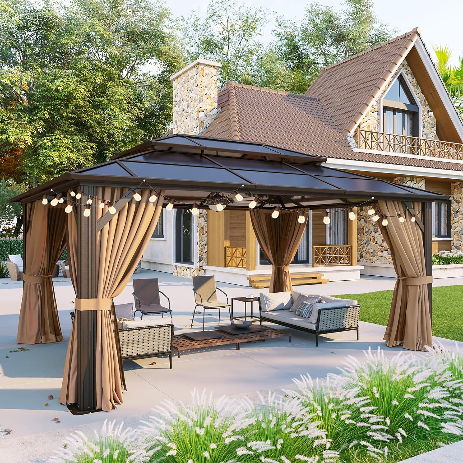 12’X10′ Hardtop Gazebo with Curtains and Netting