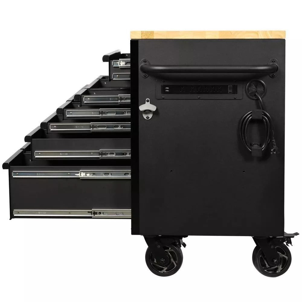 2026 Heavy Duty 61 in. W x 23 in. D 15-Drawer Mobile Workbench with Solid Wood Top