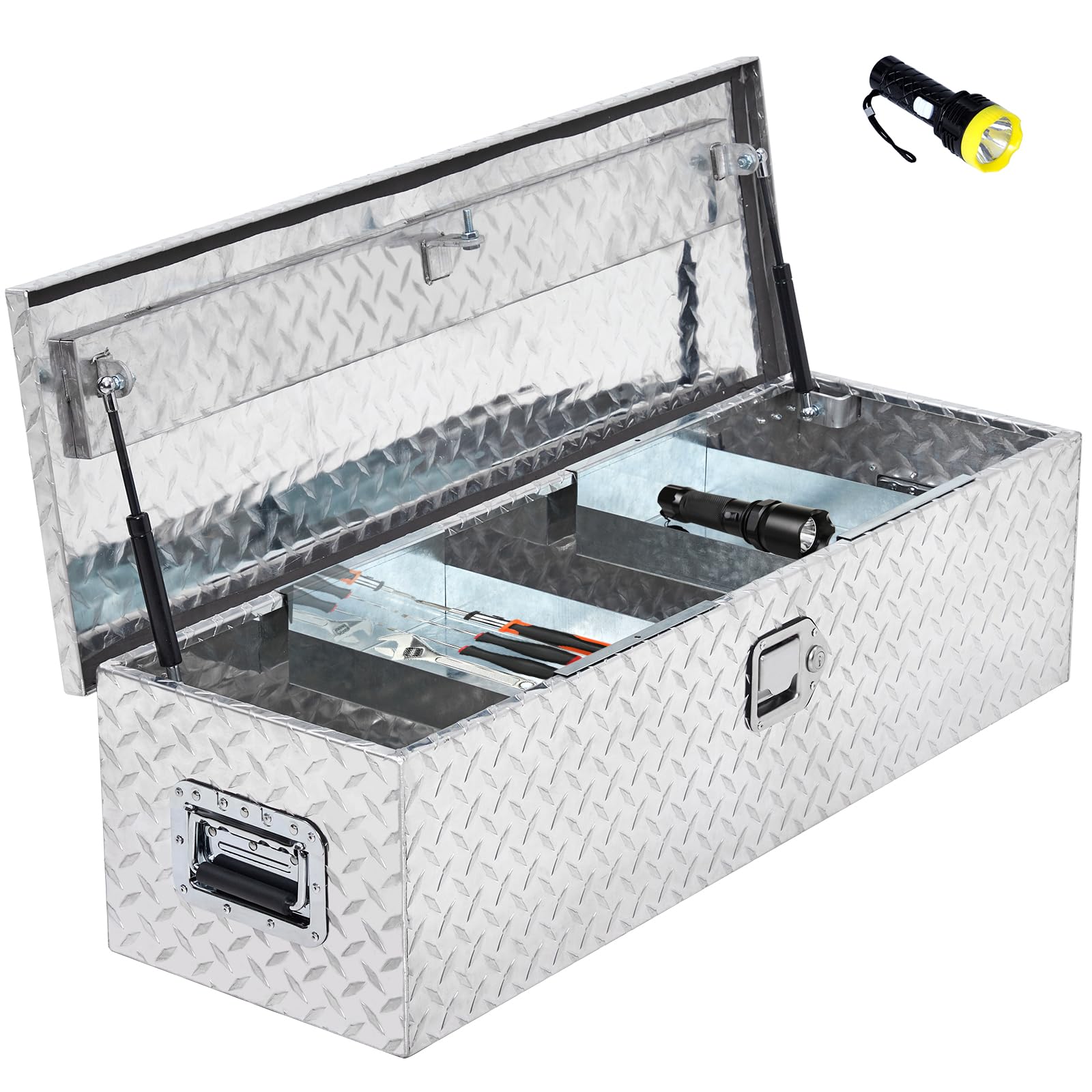 48 Inch Diamond Plate Truck Bed Tool Box with Shelf Silver