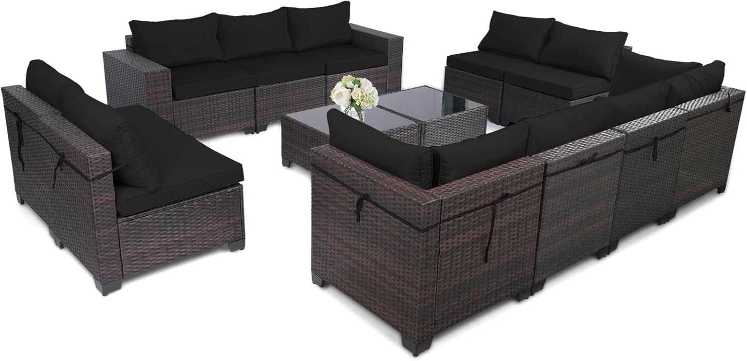 7 Pieces Rattan Patio Furniture Set with Tea Table