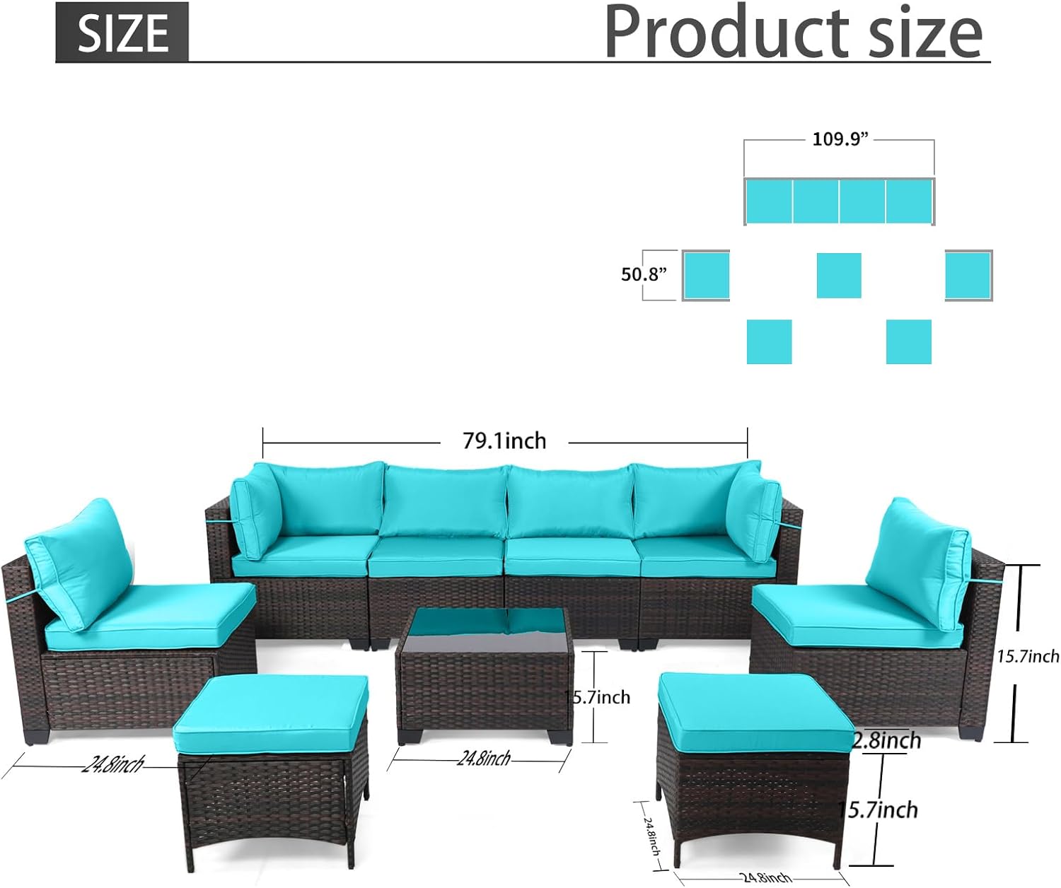 7 Pieces Rattan Patio Furniture Set with Tea Table