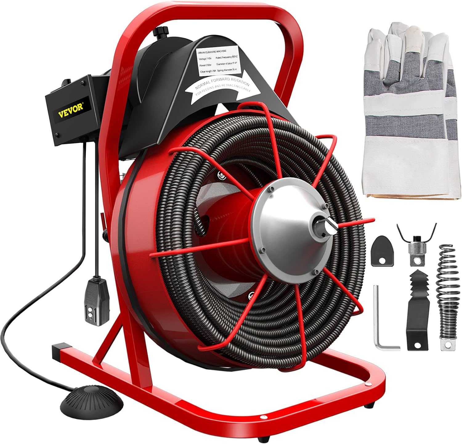 Electric Drain Cleaner Machine by [Brand], 75 Ft x 3/8 Inch, Fits 1-4 Inch Pipes, Portable with 4 Cutters, Powerful Plumbing Tool for Clogs