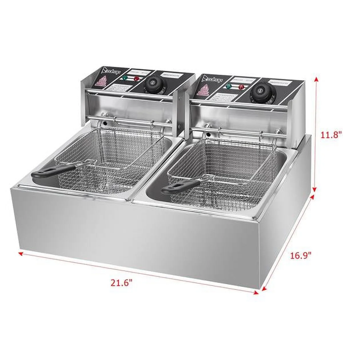 2026 Stainless steel double-cylinder electric fryer countertop Fryer Large space Fryer Electric Deep Fryer Countertop Deep Fryer Commercial Large Tank French Fries Fryer (12.7QT/12L 5000W )