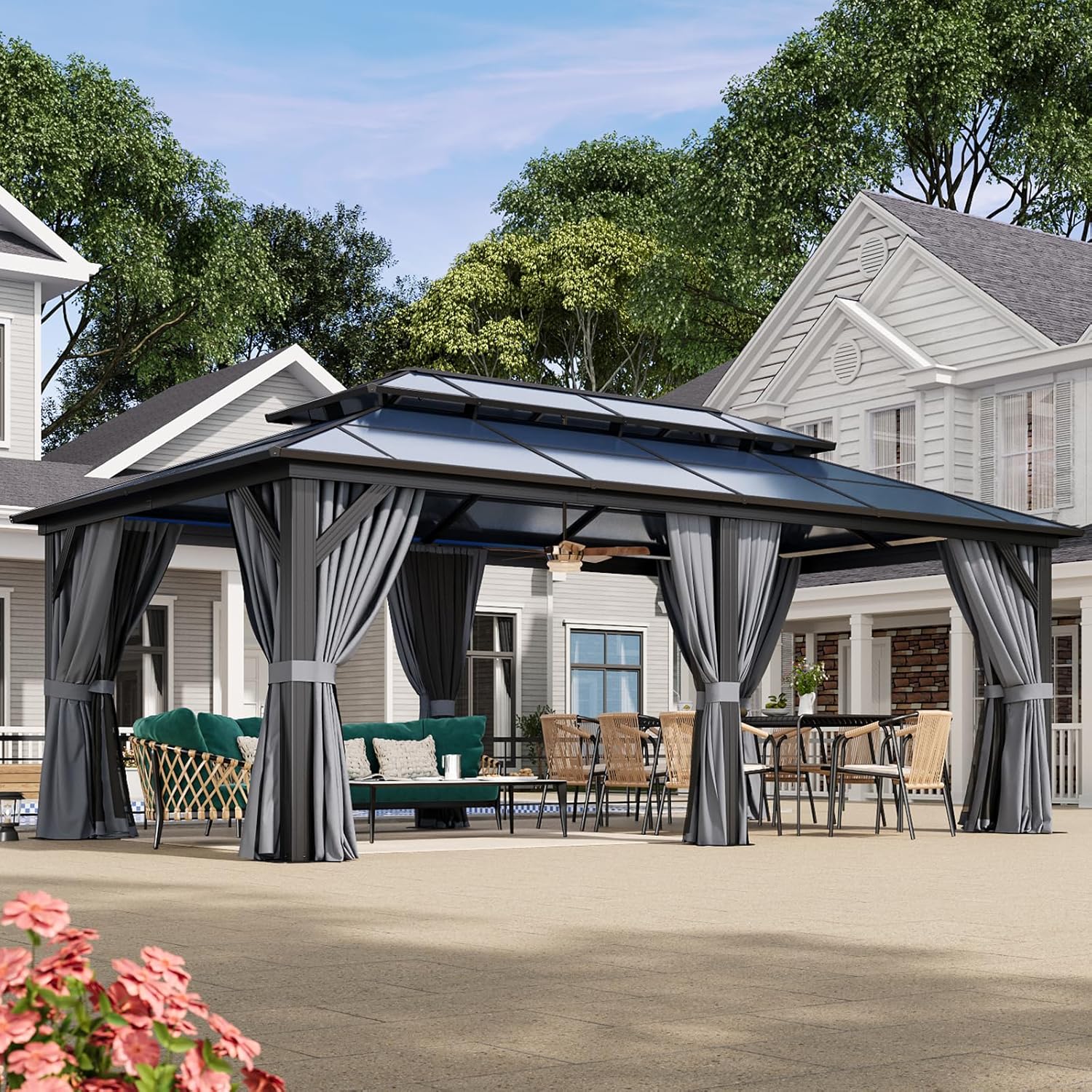 12’X10′ Hardtop Gazebo with Curtains and Netting