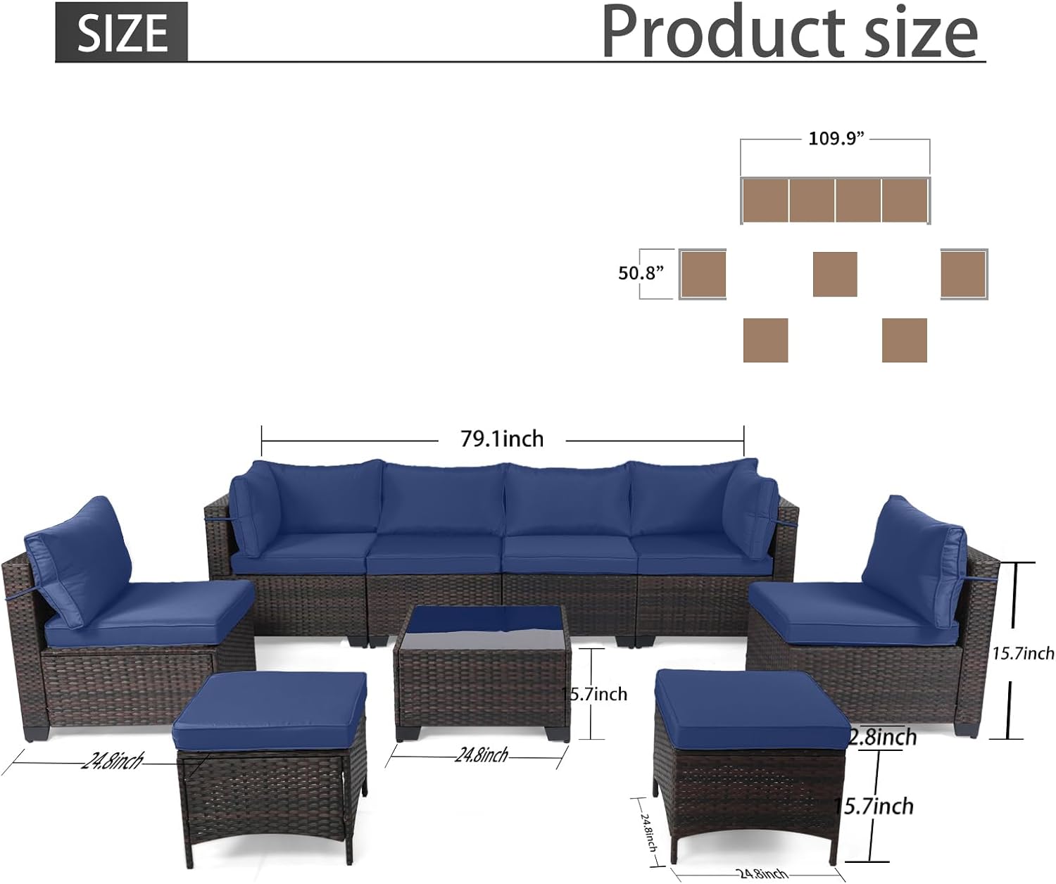 7 Pieces Rattan Patio Furniture Set with Tea Table