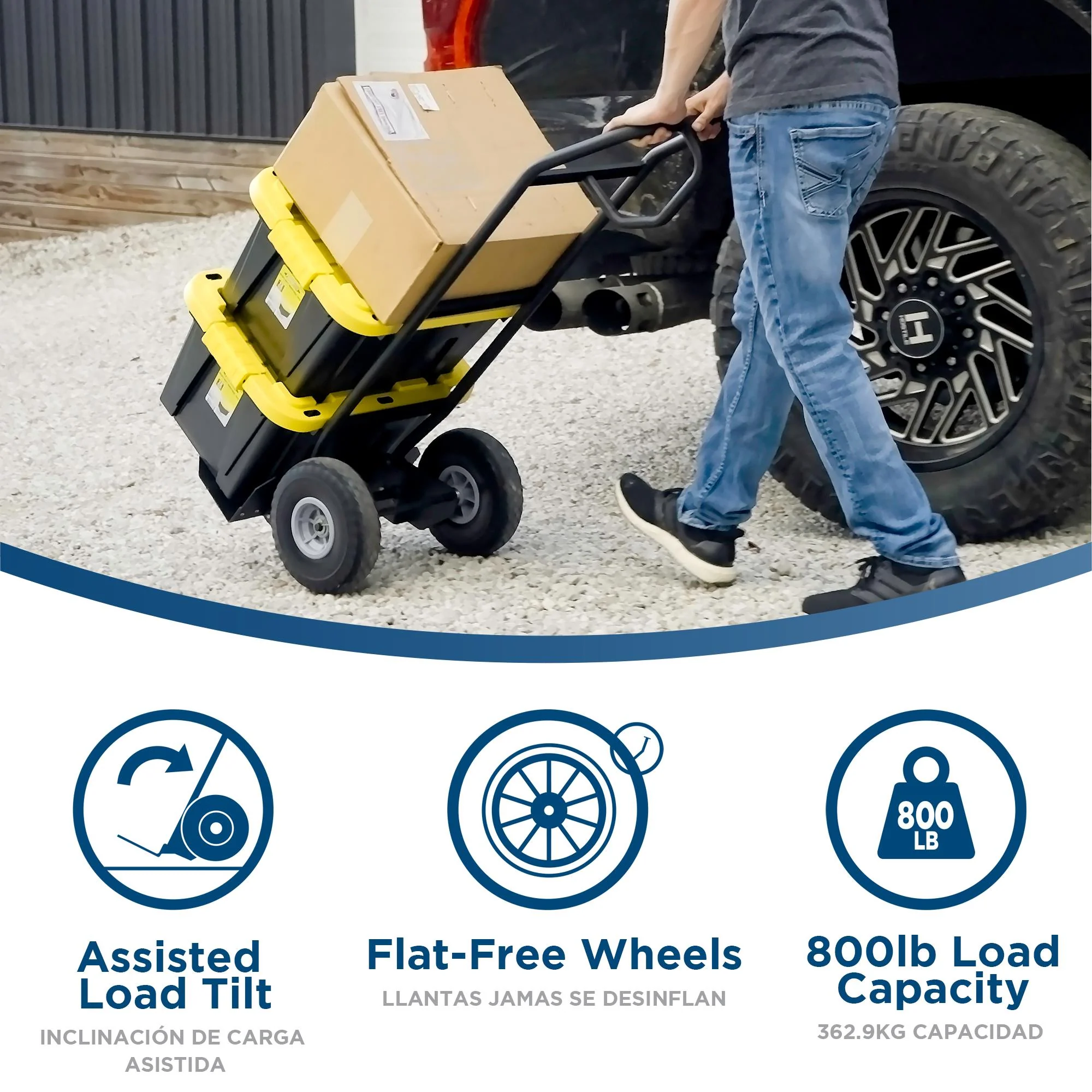 COSCO Load Assist Hand Truck with P Handle and Flat Free Wheels, 800lb capacity