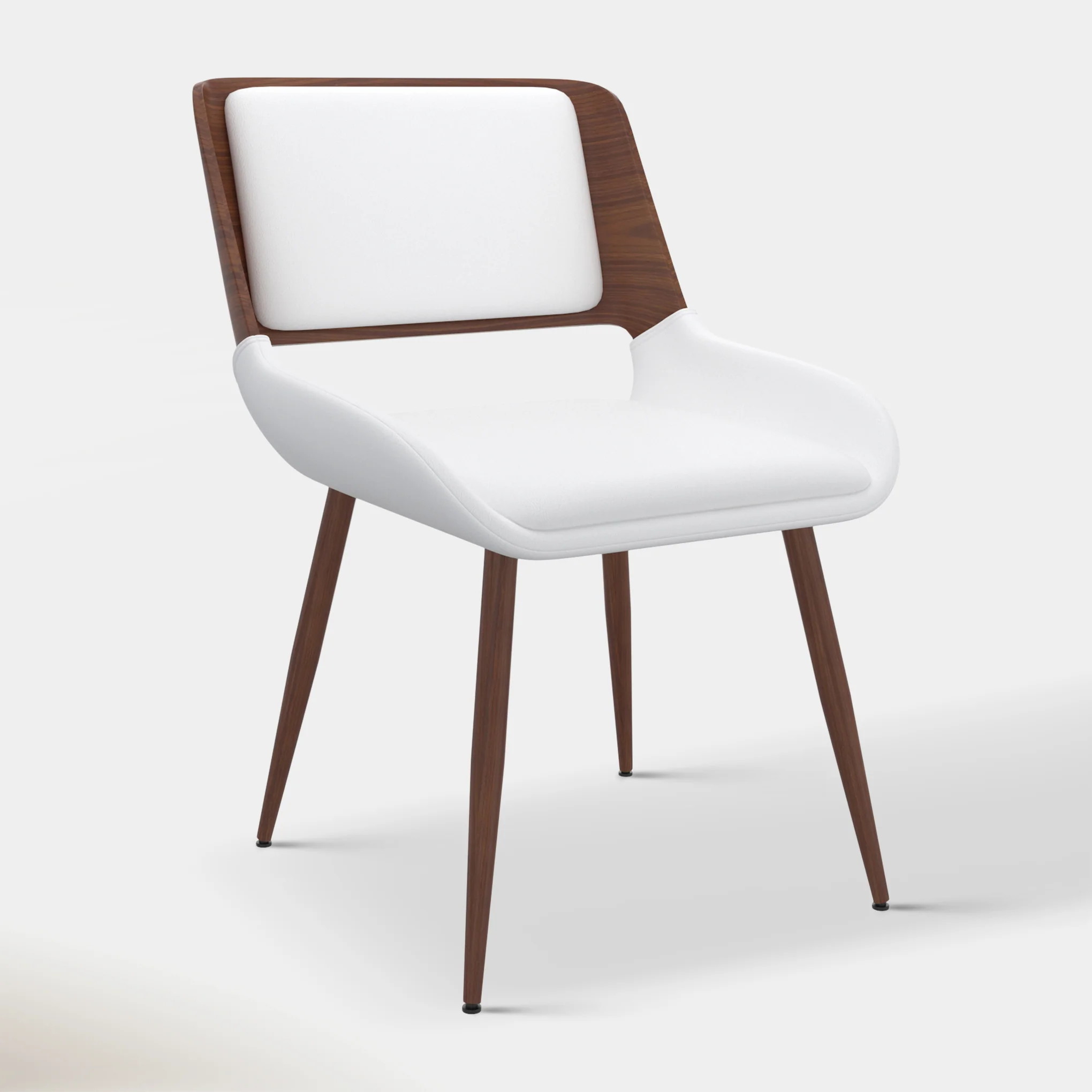 Mid-Century Inspired Bentwood Walnut Chair with White Vegan Leather Upholstery