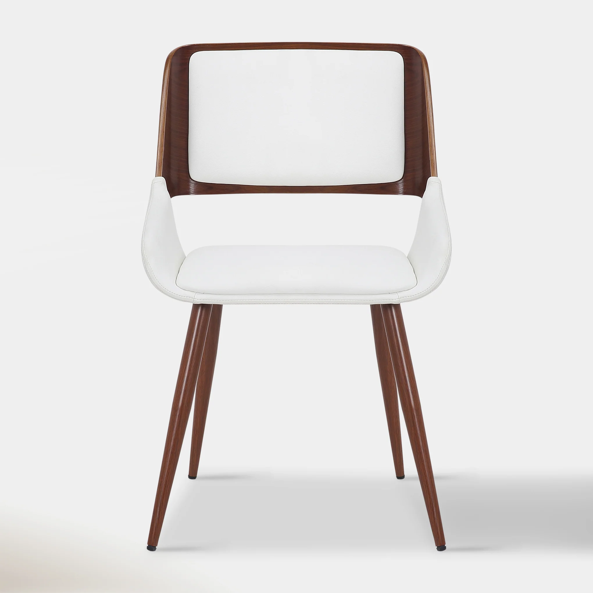 Mid-Century Inspired Bentwood Walnut Chair with White Vegan Leather Upholstery