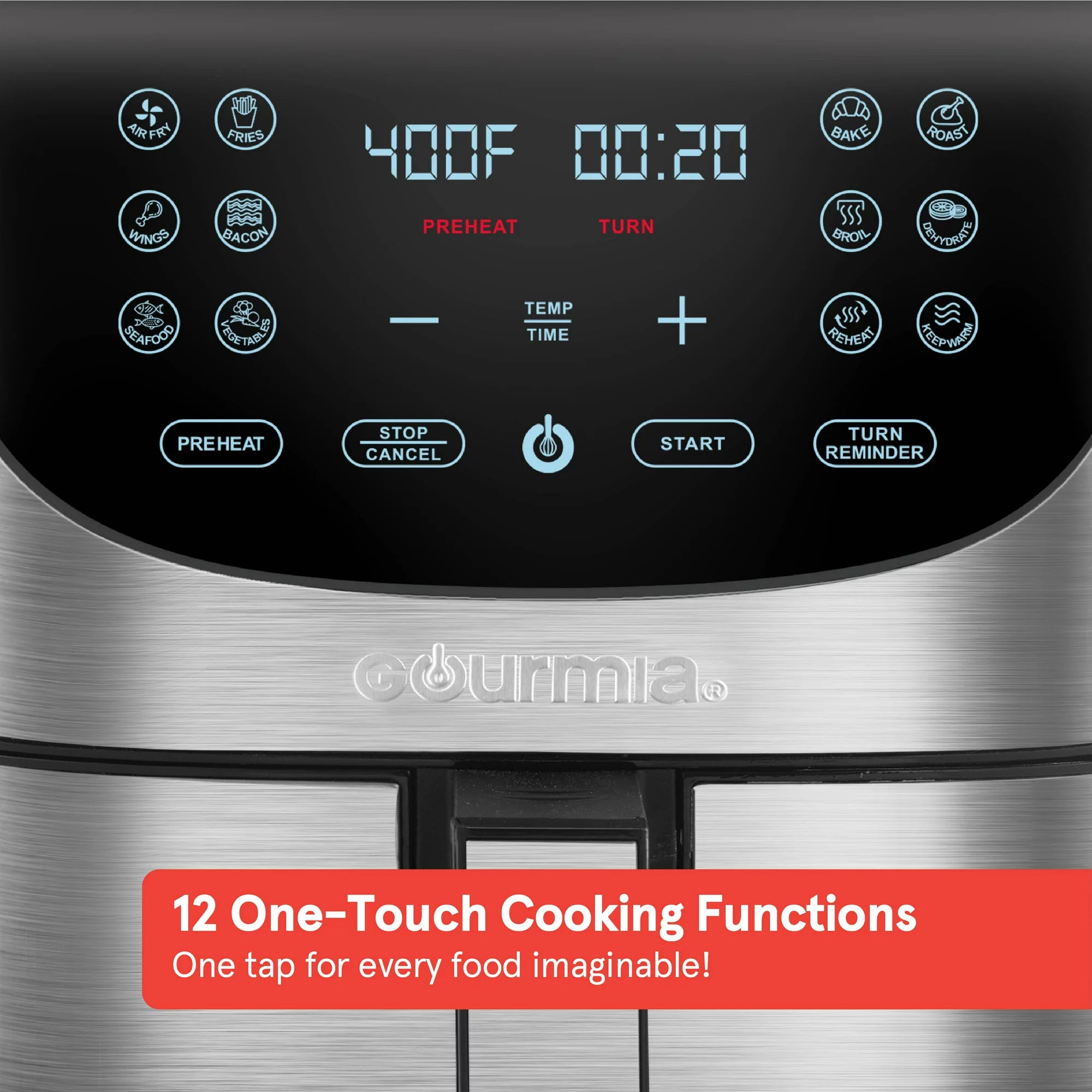 Gourmia 7-Qt Digital Air Fryer with Guided Cooking, Easy Clean, Stainless Steel