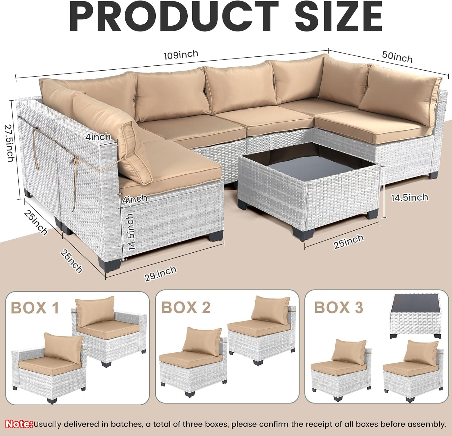 7 Pieces Rattan Patio Furniture Set with Tea Table