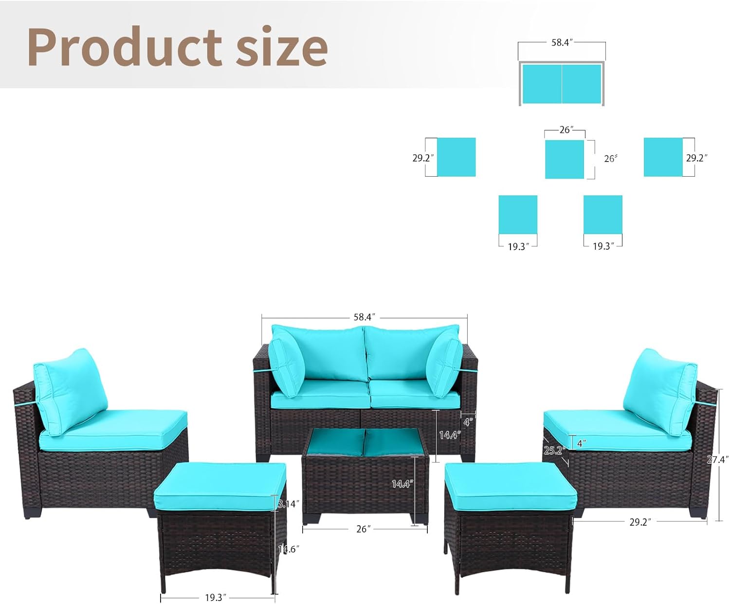 7 Pieces Rattan Patio Furniture Set with Tea Table