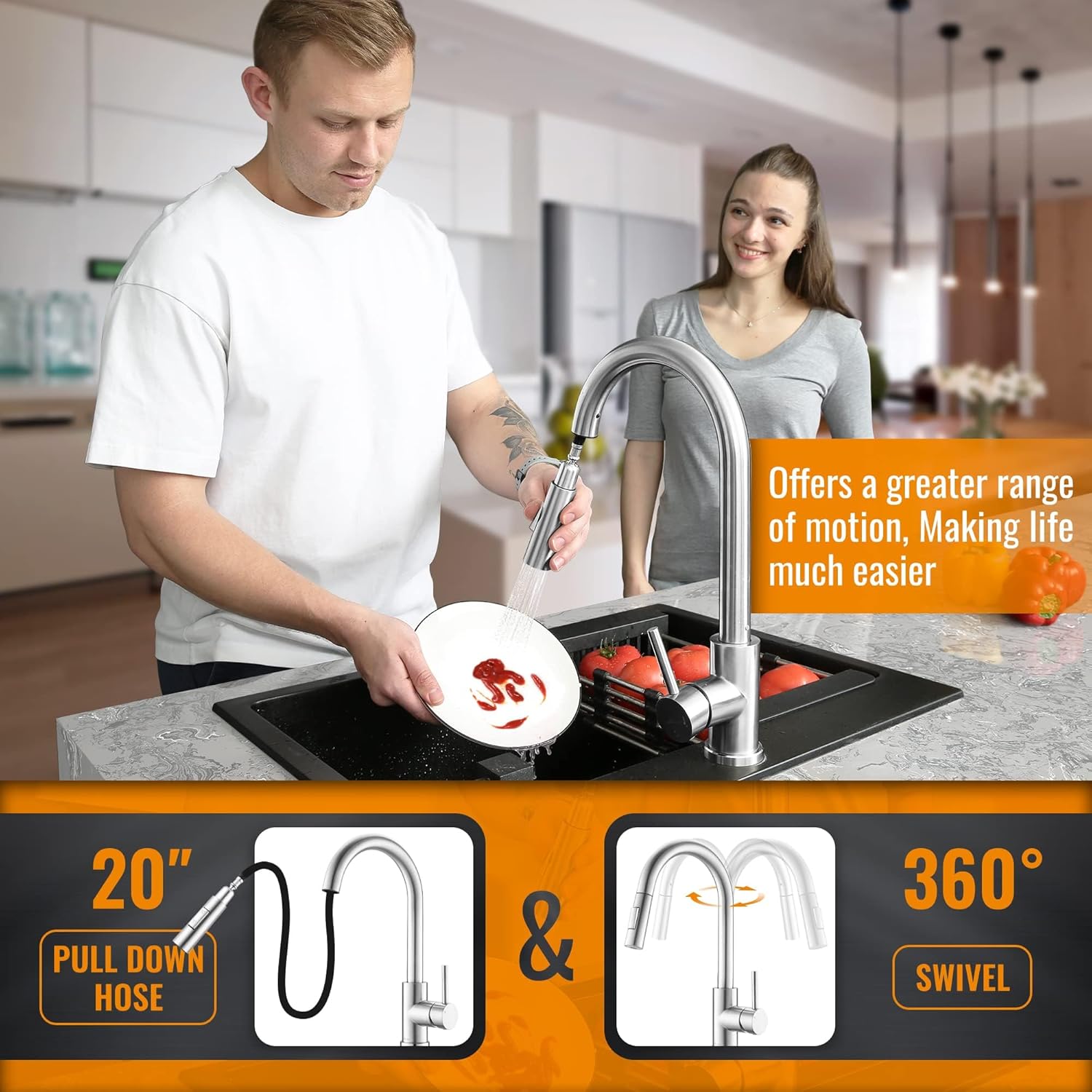 Black Touchless Kitchen Faucet with Soap Dispenser, Motion Sensor Activated Hands-Free Automatic Faucet for Sink with Pull Down Sprayer, Single Handle Smart Faucets for Kitchen Sink