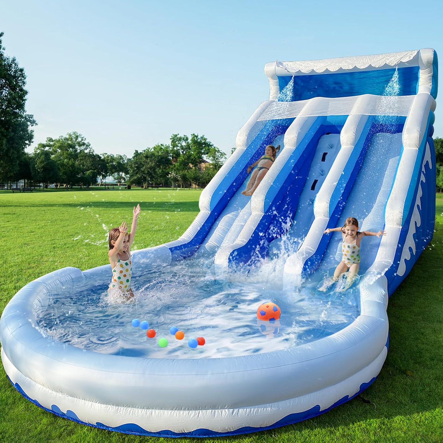 Large Inflatable Water Slide Swimming Pool Play Center, Commercial Grade Lightweight Premium Water Slide Bounce House 20.6×9.5×9.3Ft for Kids and Adults (with Blower)