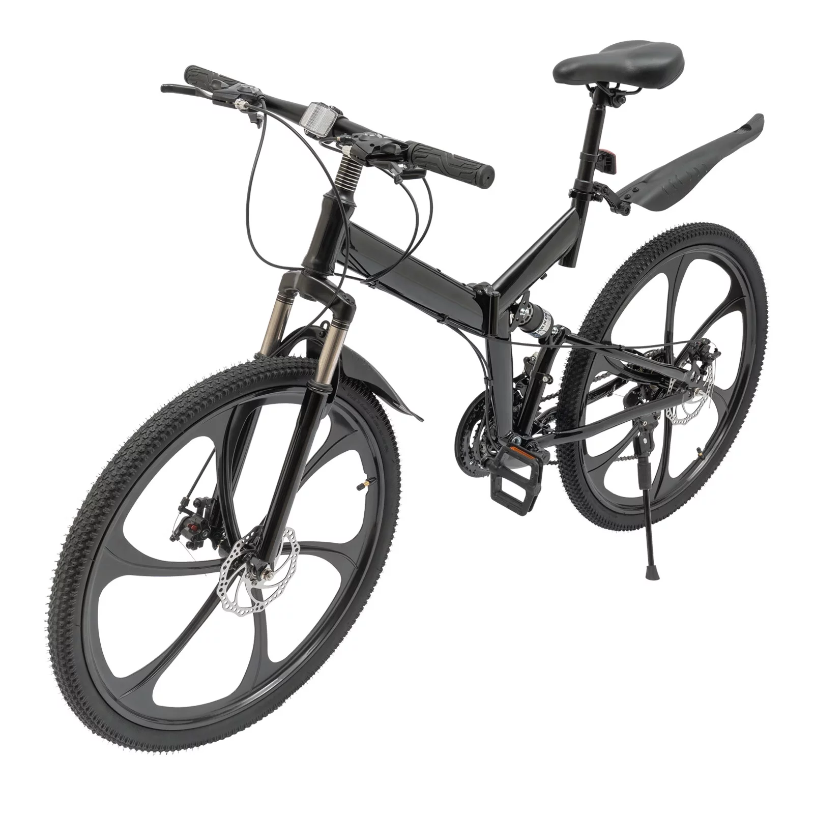 2026 Aiqidi 26 Inch 21 Speed Folding Mountain Bike Full Suspension MTB Dual Disc Brakes Bicycle Foldable City Road Bike Seat Height Adjustable Unisex Adult Bicycle Black