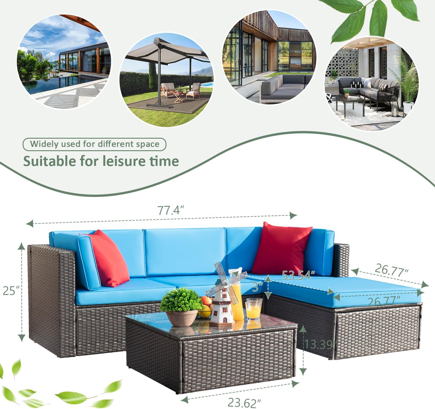 5 Pieces All-Weather Patio Furniture Set with Cushions