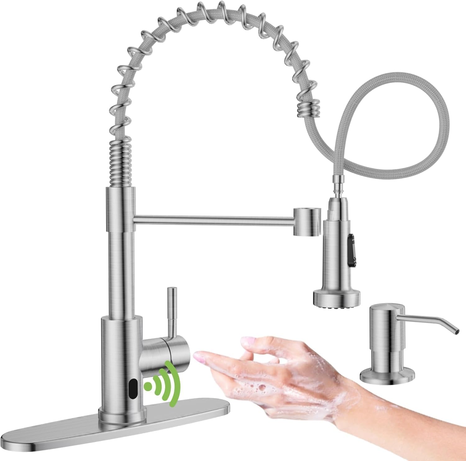Black Touchless Kitchen Faucet with Soap Dispenser, Motion Sensor Activated Hands-Free Automatic Faucet for Sink with Pull Down Sprayer, Single Handle Smart Faucets for Kitchen Sink