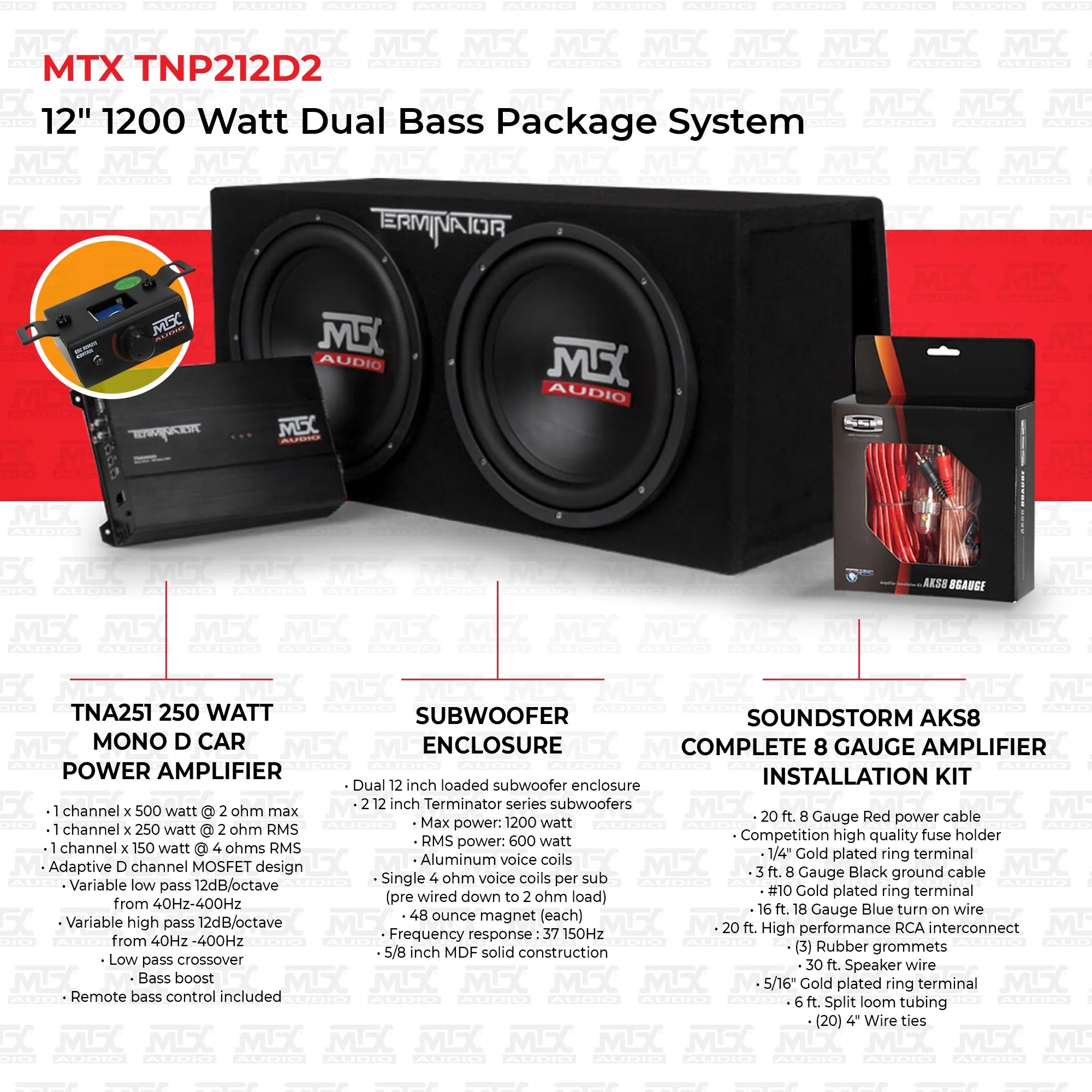 2026 12′′ 1200W Dual Car Subwoofer Package with Amplifier & Installation Kit