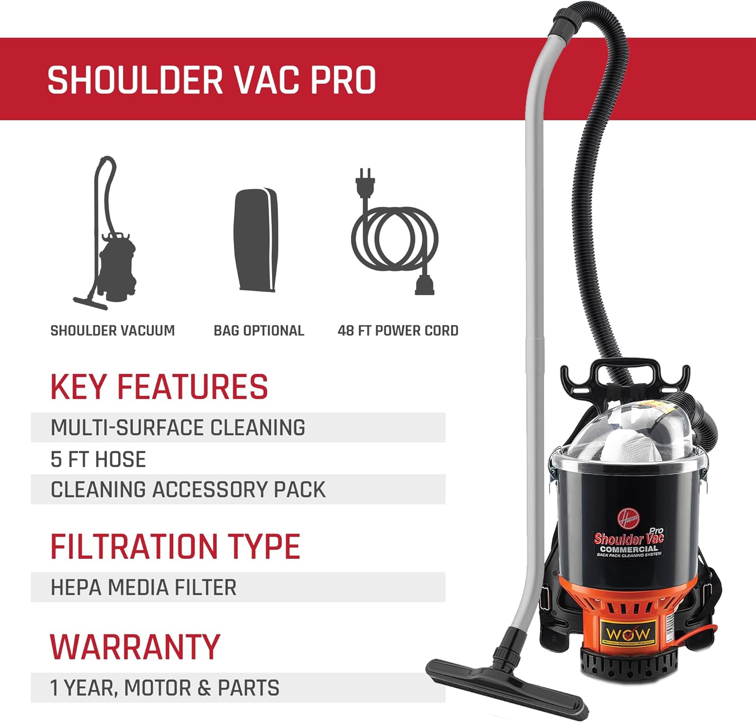 Commercial Shoulder Vac Pro Backpack Vacuum Cleaner