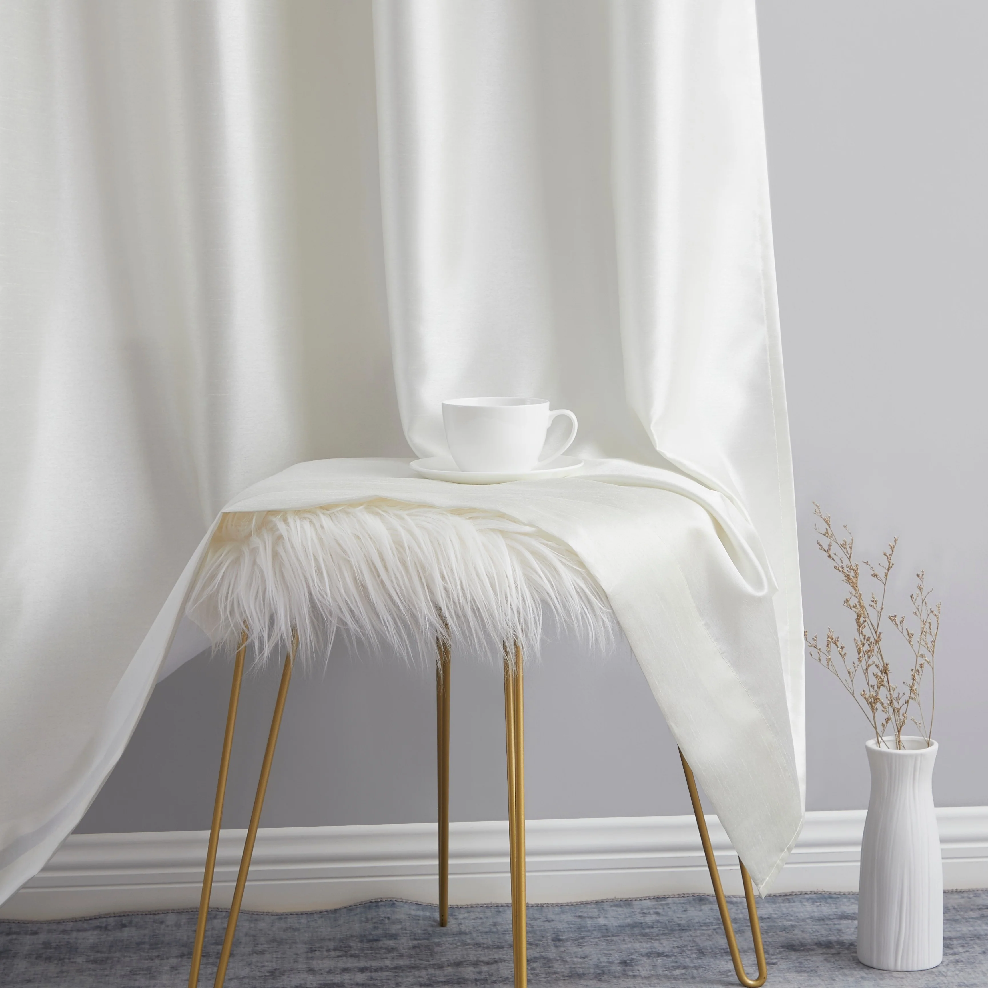 HLC.me Jefferson Faux Silk Semi Sheer Light Filtering Lined Grommet Window Curtain Bedroom, 2 Panels