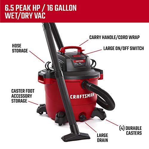 CRAFTSMAN 16 Gallon 6.5 Peak HP Wet/Dry Vac, Heavy-Duty Shop Vacuum