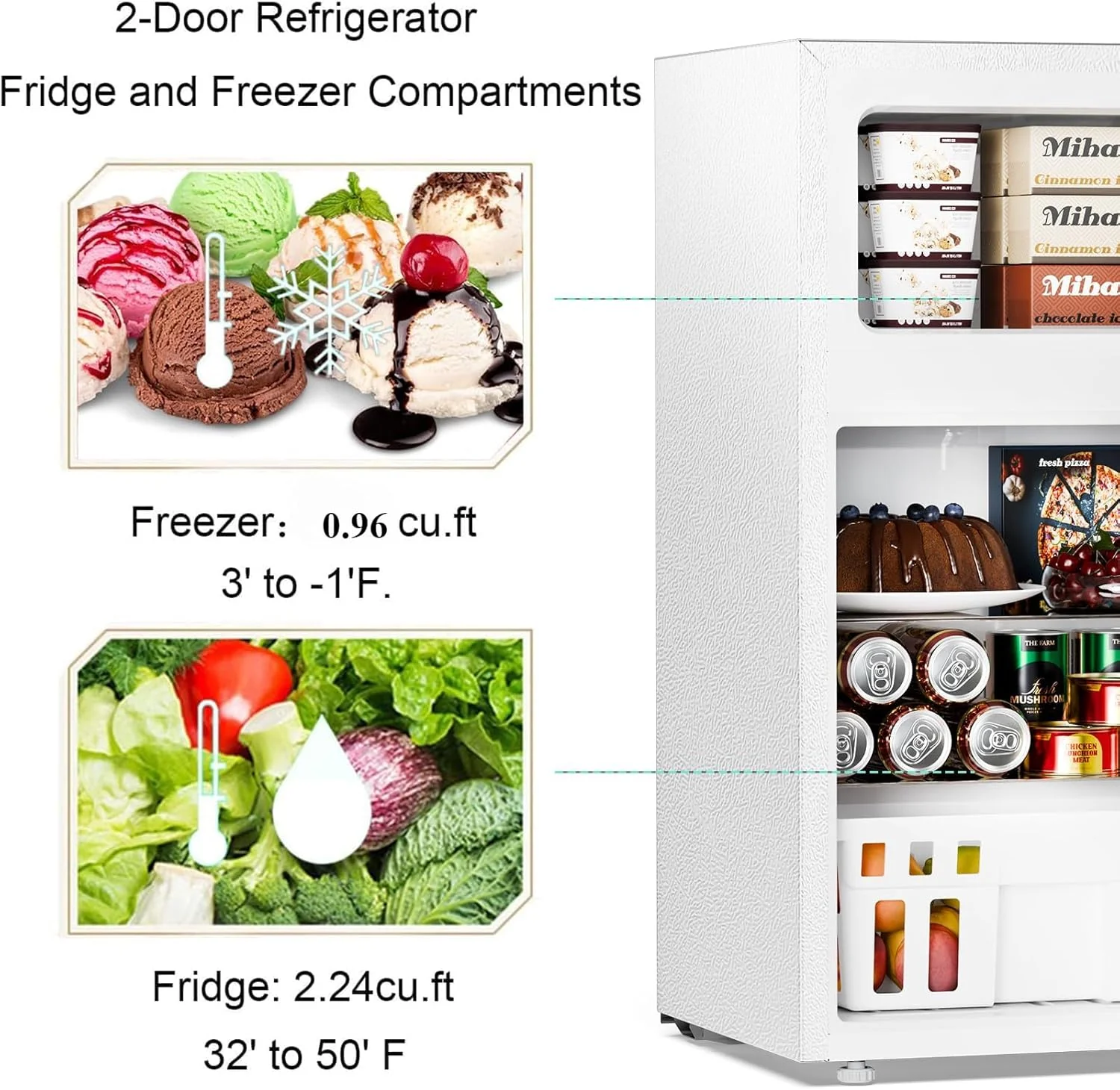 2026 Antarctic Star Compact Mini Refrigerator Separate Freezer, Small Fridge Double 2-Door Adjustable Removable Retro Stainless Steel Shelves Living room/Kitchen/Dorm/Office 3.2 cu ft.Green