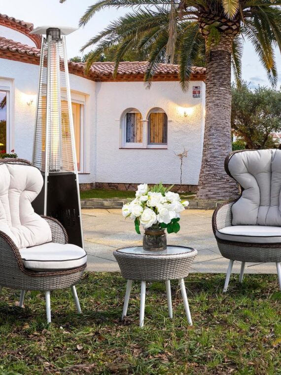 48,000 BTU Black Heat-Focusing Propane Gas Patio Heater with Wheels