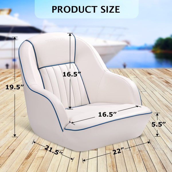 2026 Pontoon Boat Seat, Captains Bucket Boat Seat, Back Folding Boat, Boat Cabin Seating – White & Blue