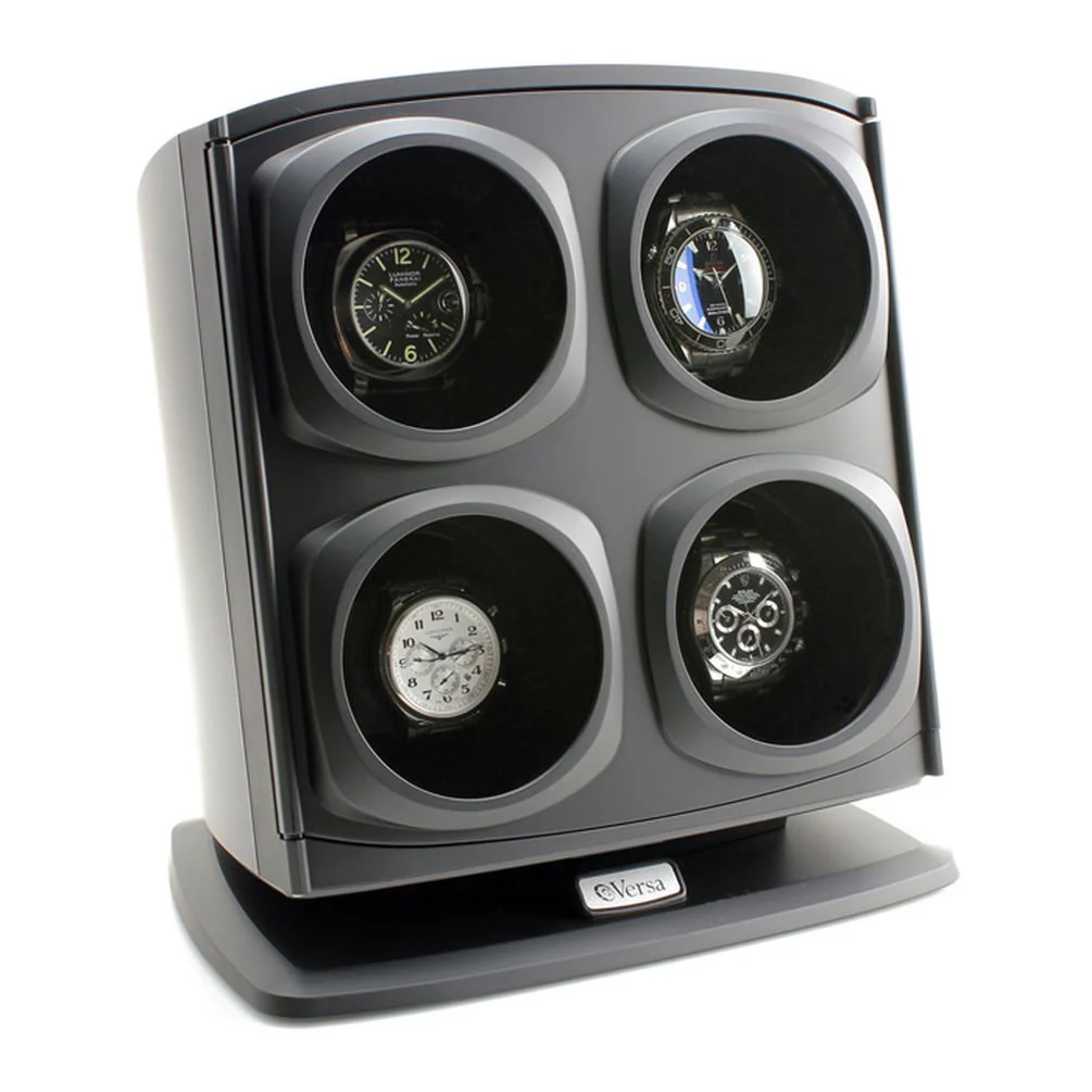 Quad Watch Winder in Black Independently Controlled Settings Multiple Direction and Timer Settings Adjustable Watch Pillow Plenty of Space for Large Watches