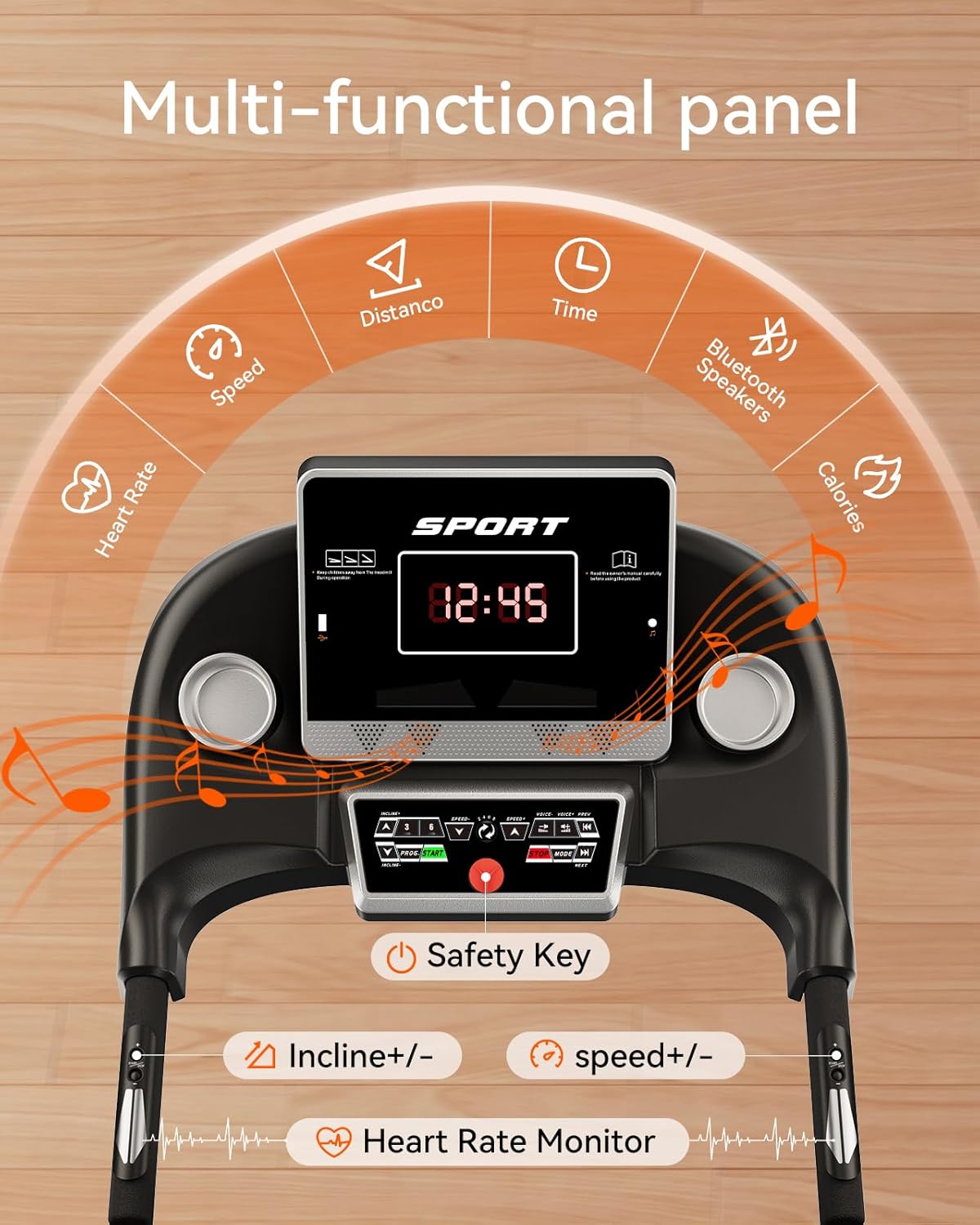 Home Treadmill 3HP Folding with Auto Incline & Bluetooth