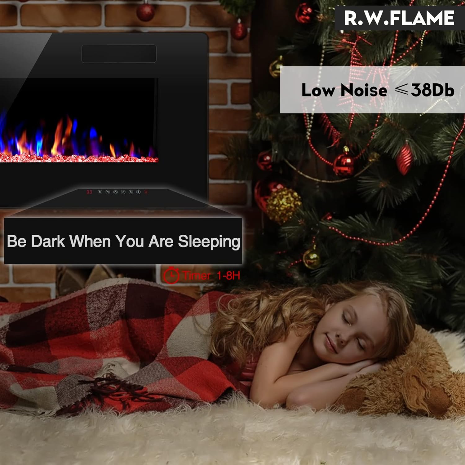 60′′ Electric Fireplace – Remote Control, Adjustable Flames