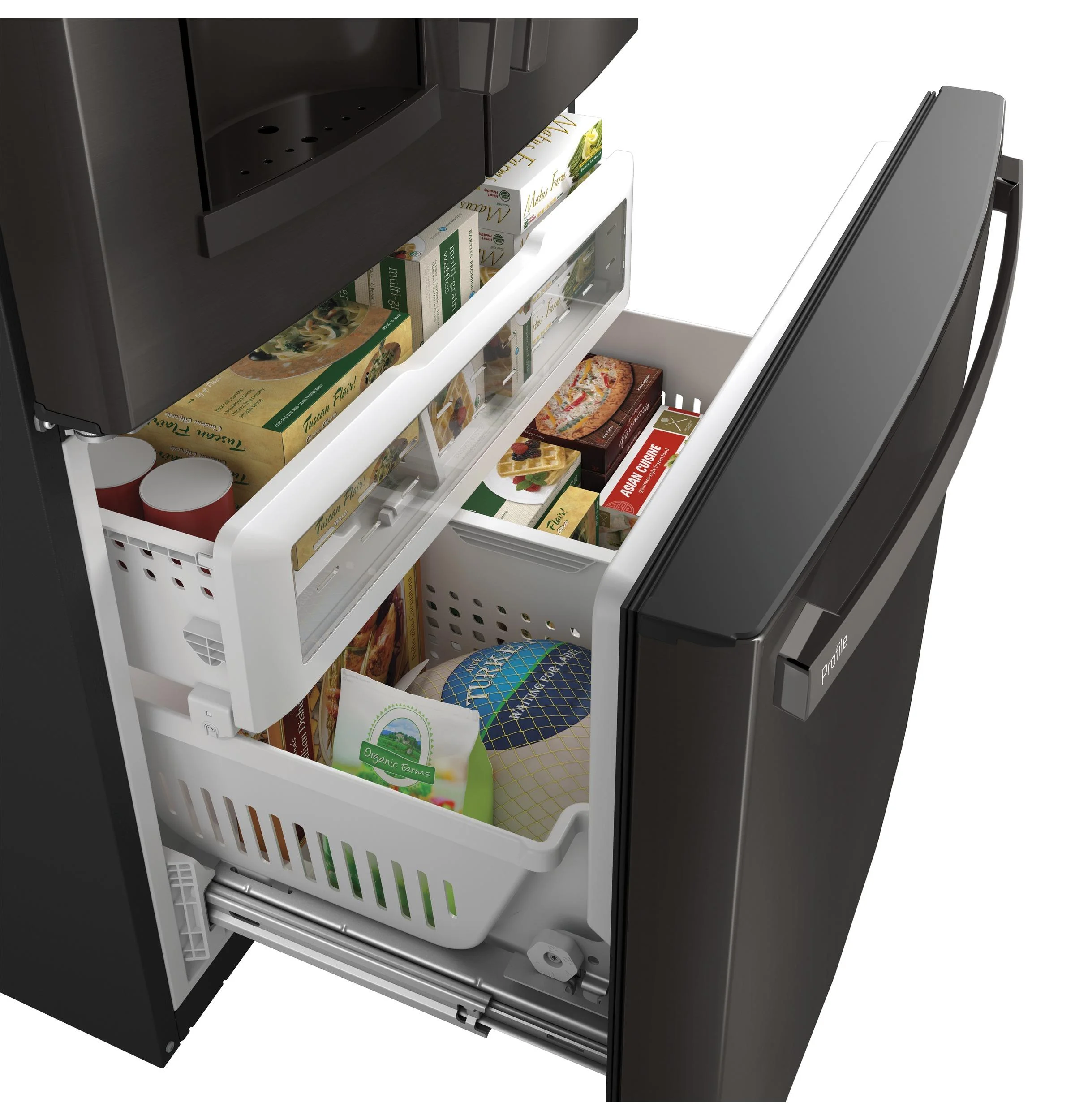 2026 GE Appliances PFE28KBLTS 36 Inch French Door Refrigerator Black Stainless Steel