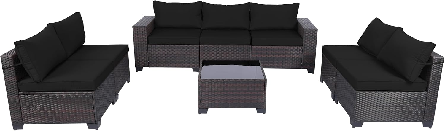 7 Pieces Rattan Patio Furniture Set with Tea Table