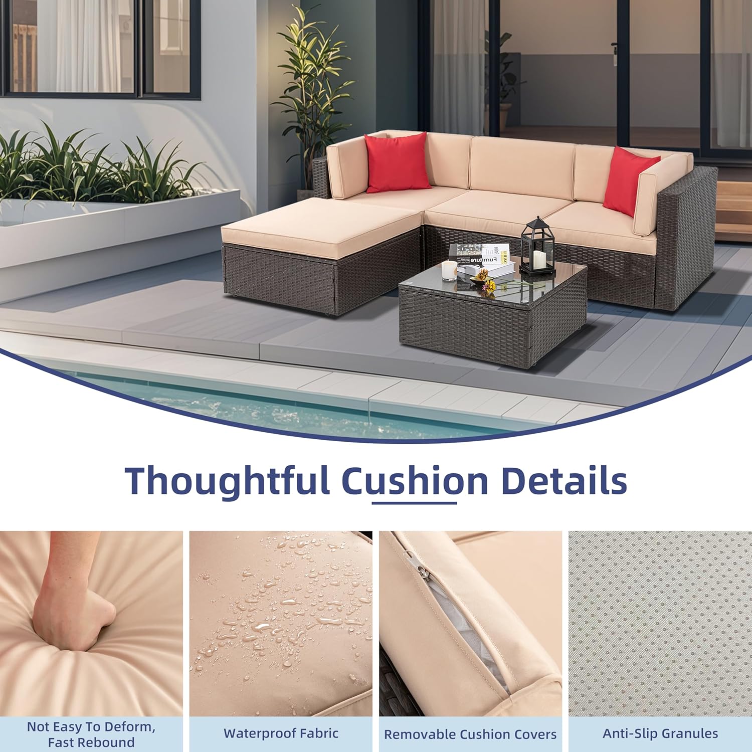 5 Piece All-Weather Patio Furniture Set with Ottoman