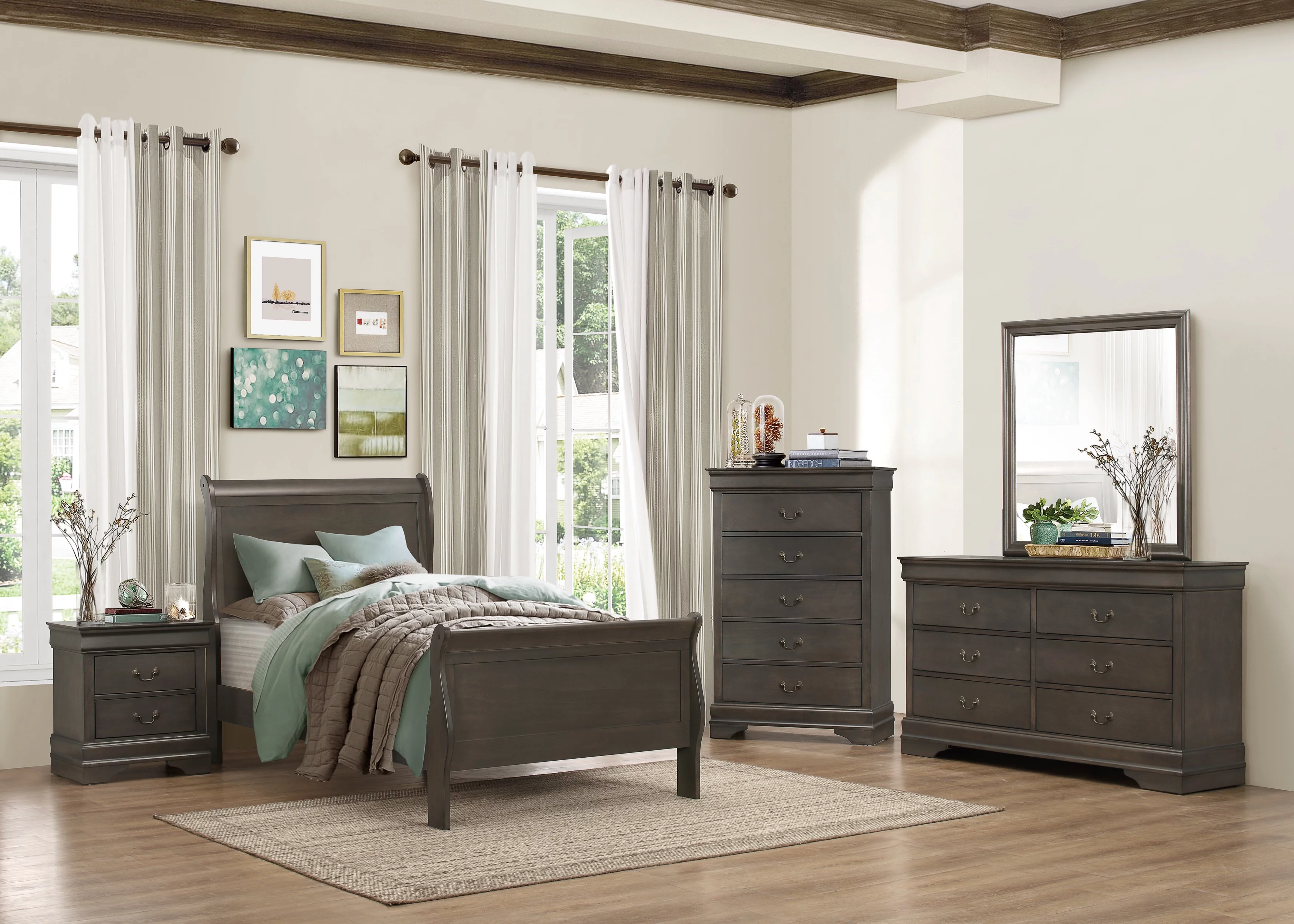 DeeHome Classic Louis Philippe Style Stained Gray Finish 1pc Chest of 5x Drawers Traditional Design Bedroom Furniture