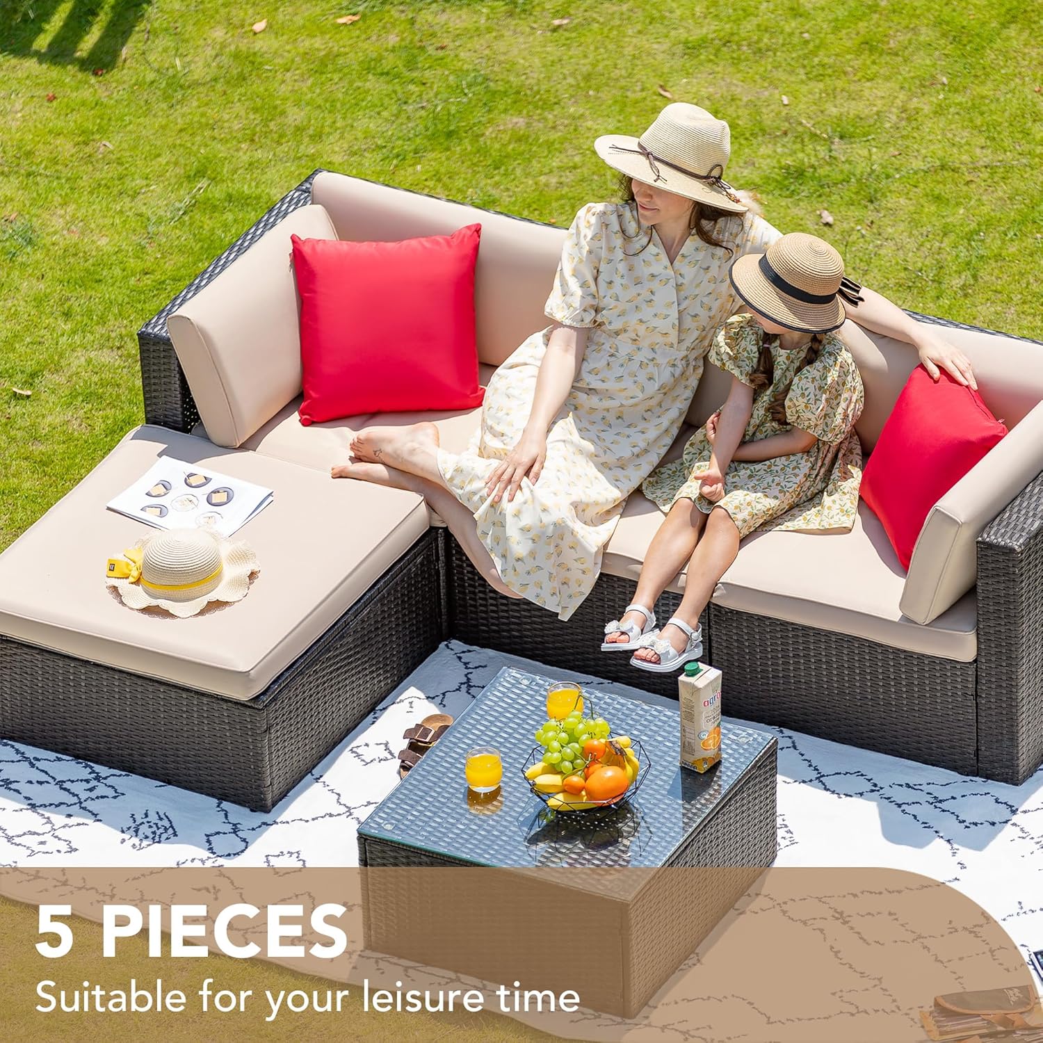 5 Pieces All-Weather Patio Furniture Set with Cushions